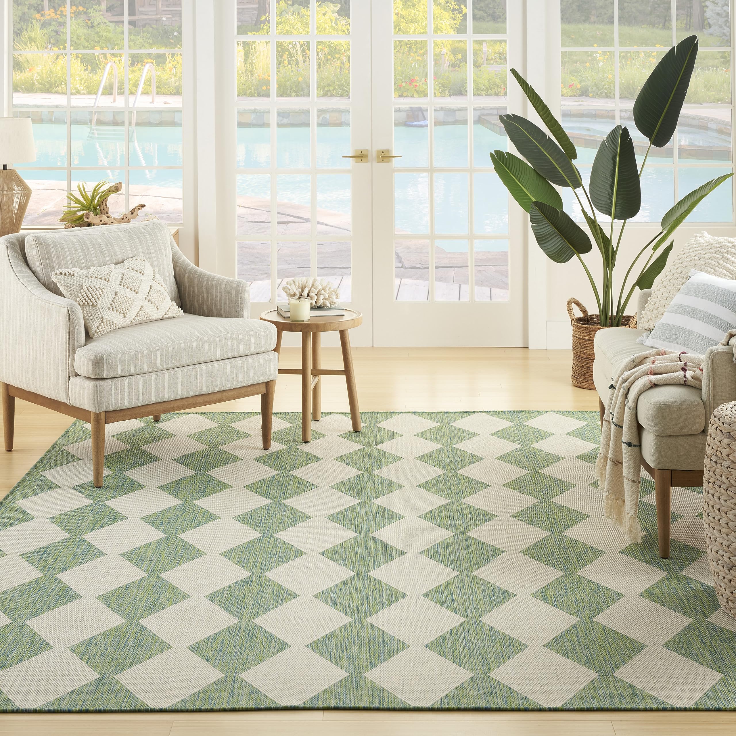 Nourison Positano Indoor-Outdoor Blue Green 8' X 10' Area Rug, Easy Cleaning, Non Shedding, Bed Room, Living Room, Dining Room, Backyard, Deck, Patio (8X10)