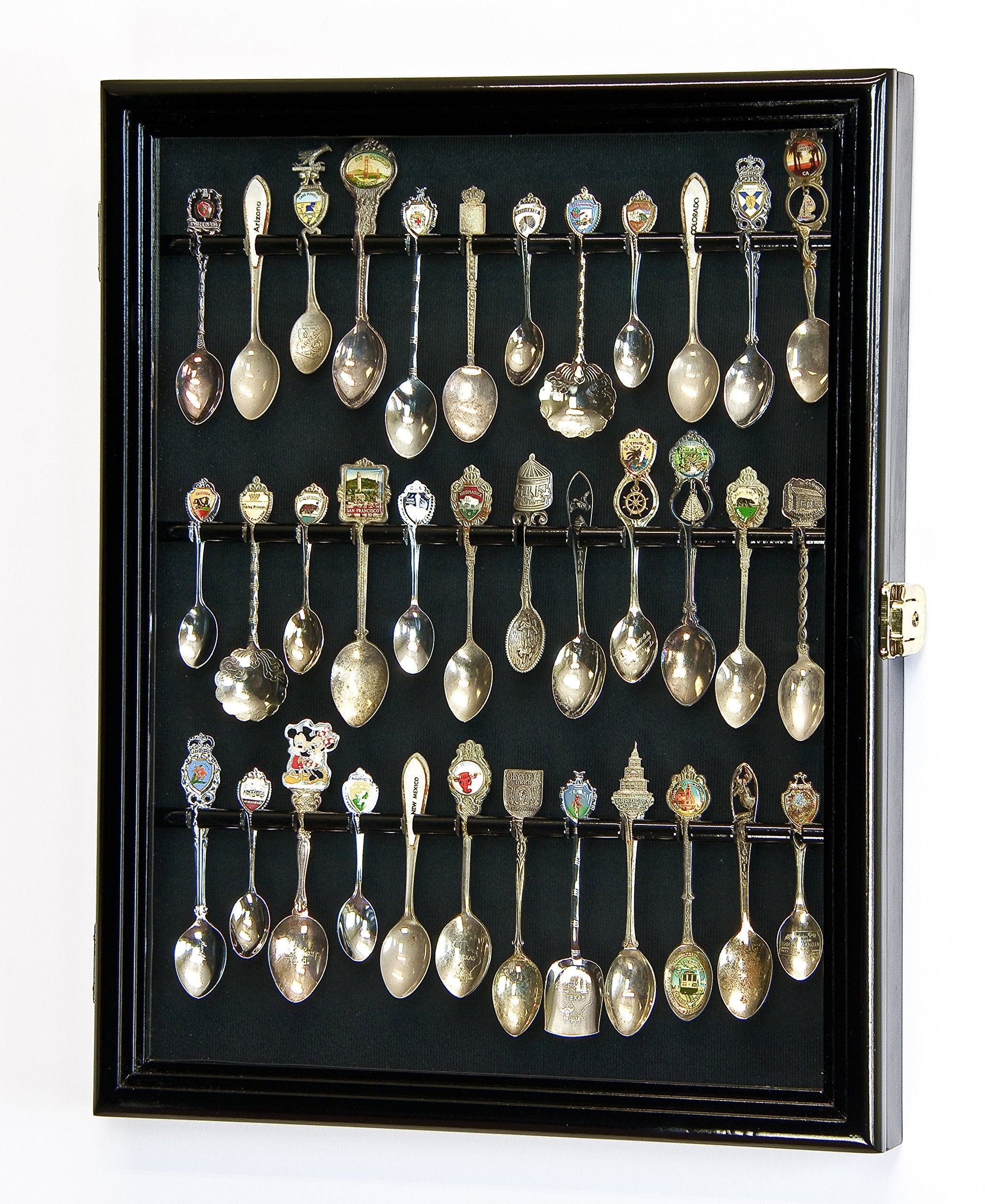 36 Spoon Display Case Wall Rack Cabinet Holder Box 98% Uv - Lockable -Black Finish