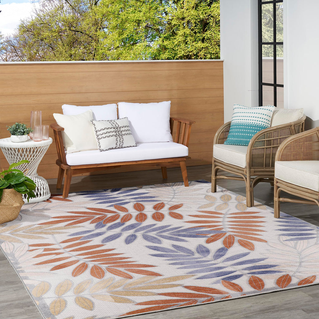 Nourison Aloha Indoor/Outdoor Blue Mocha 7'10' X 10'6' Area Rug, Easy Cleaning, Non Shedding, Bed Room, Living Room, Dining Room, Backyard, Deck, Patio (8X11)
