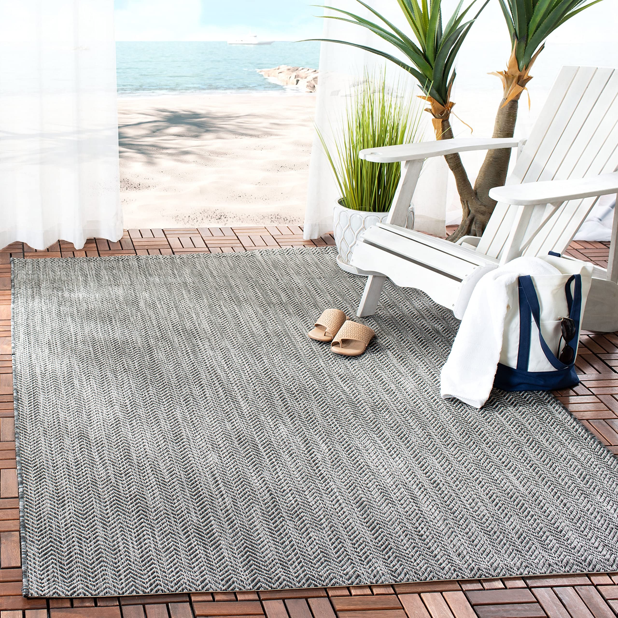 Safavieh Courtyard Collection Area Rug - 9' X 12', Aqua & Grey, Non-Shedding & Easy Care, Indoor/Outdoor & Washable-Ideal For Pa