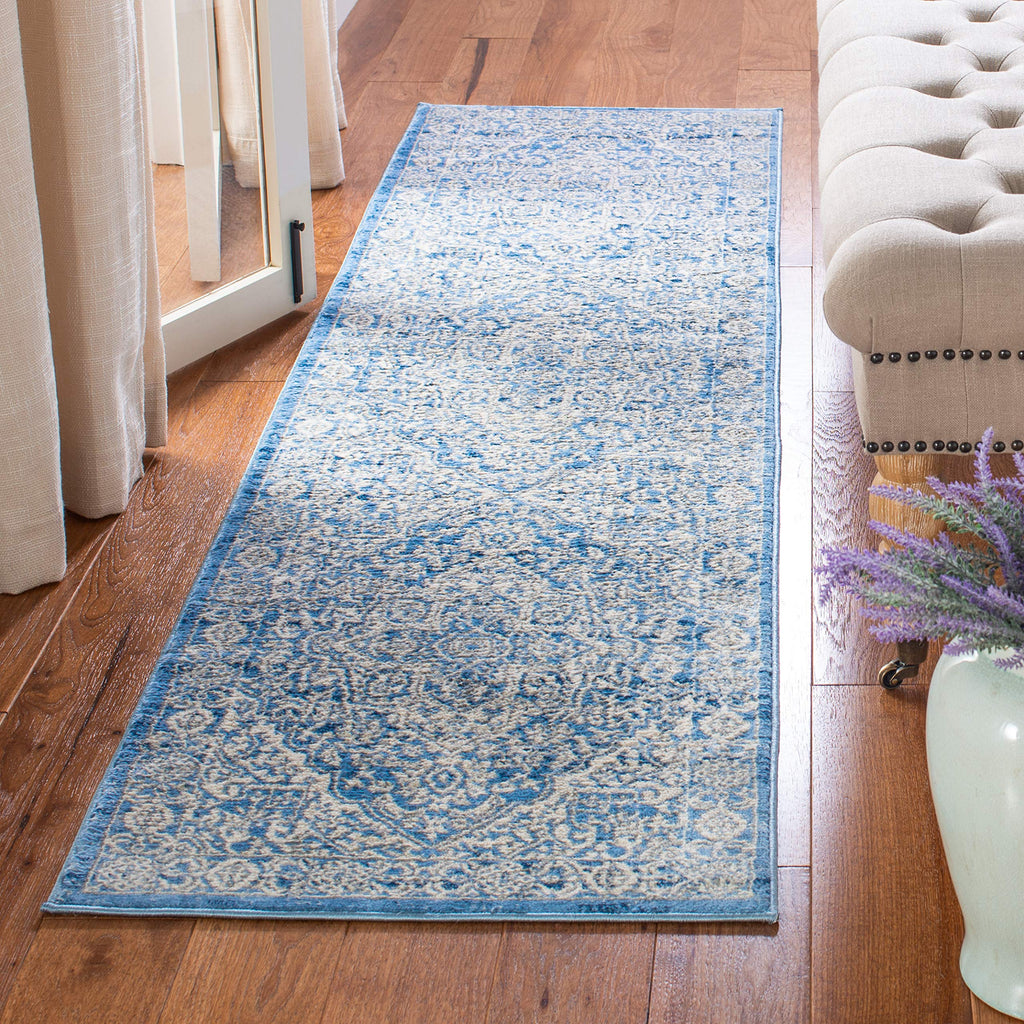 SAFAVIEH Brentwood Collection Runner Rug - 2' x 12', Ivory & Navy, Medallion Distressed Design, Non-Shedding & Easy Care, Ideal 