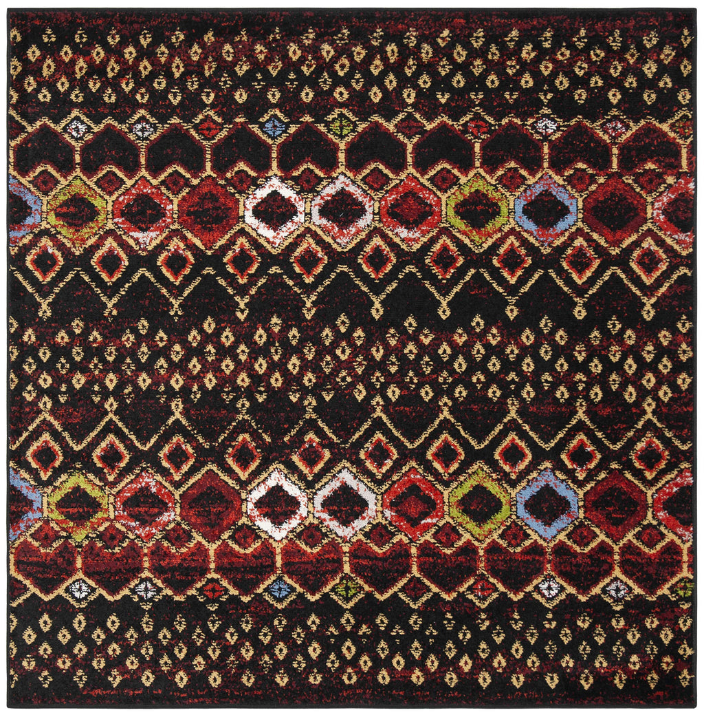 Safavieh Amsterdam Collection Area Rug - 5'1'' Square, Black & Multi, Moroccan Boho Design, Non-Shedding & Easy Care, Ideal For