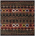 Safavieh Amsterdam Collection Area Rug - 5'1'' Square, Black & Multi, Moroccan Boho Design, Non-Shedding & Easy Care, Ideal For