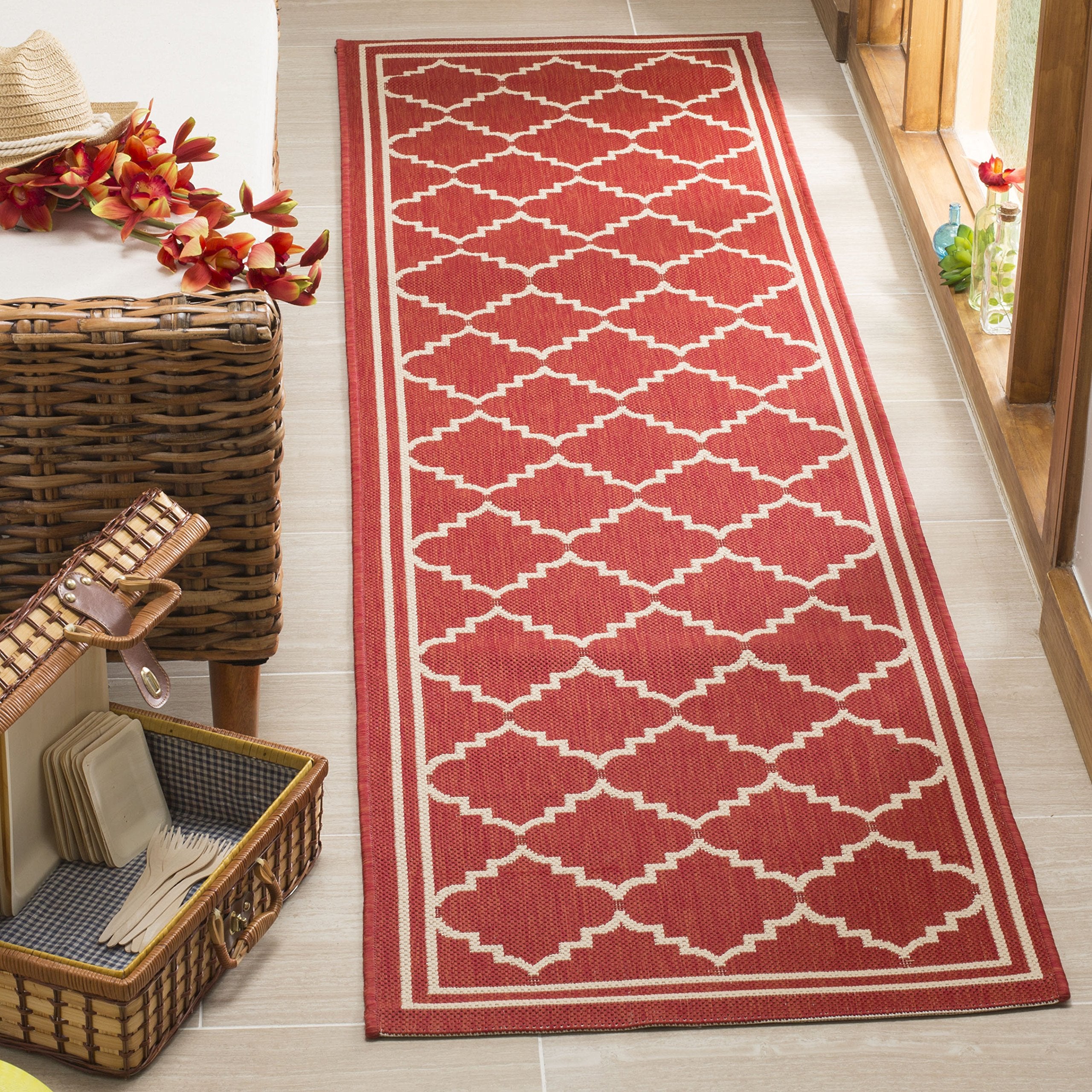 SAFAVIEH Courtyard Collection 2'3'' x 10' Red/Beige CY6889 Indoor/ Outdoor Waterproof Easy Cleaning Patio Backyard Mudroom Runne