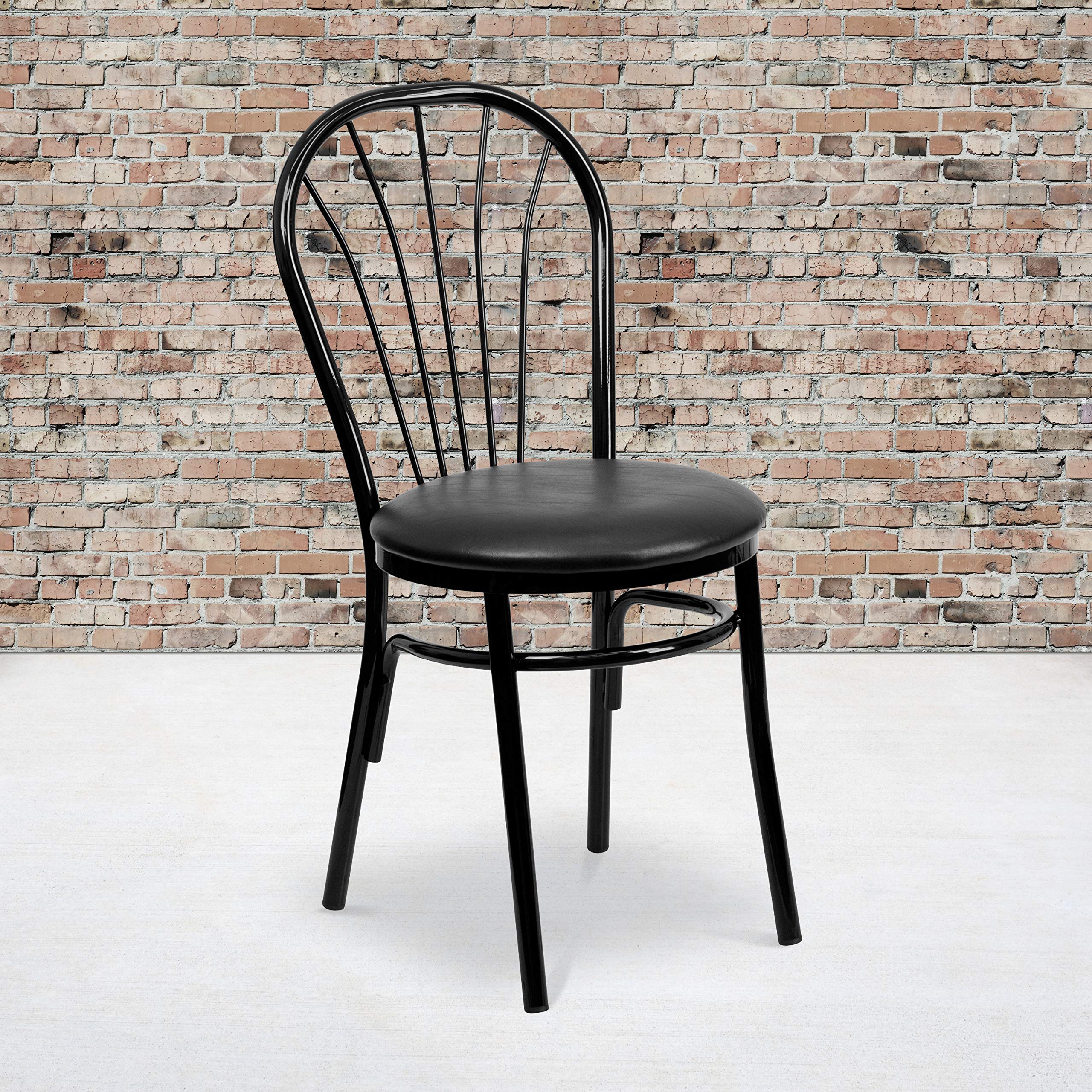 2 Pk. HERCULES Series Fan Back Metal Chair - Black Vinyl Seat