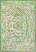 Jonathan Y Smb101H-9 Sinjuri Medallion Textured Weave Indoor Outdoor Area-Rug, Coastal, Traditional, Transitional Easy-Cleaning,Bedroom,Kitchen,Backyard,Patio,Non Shedding, Cream/Green, 9 X 12