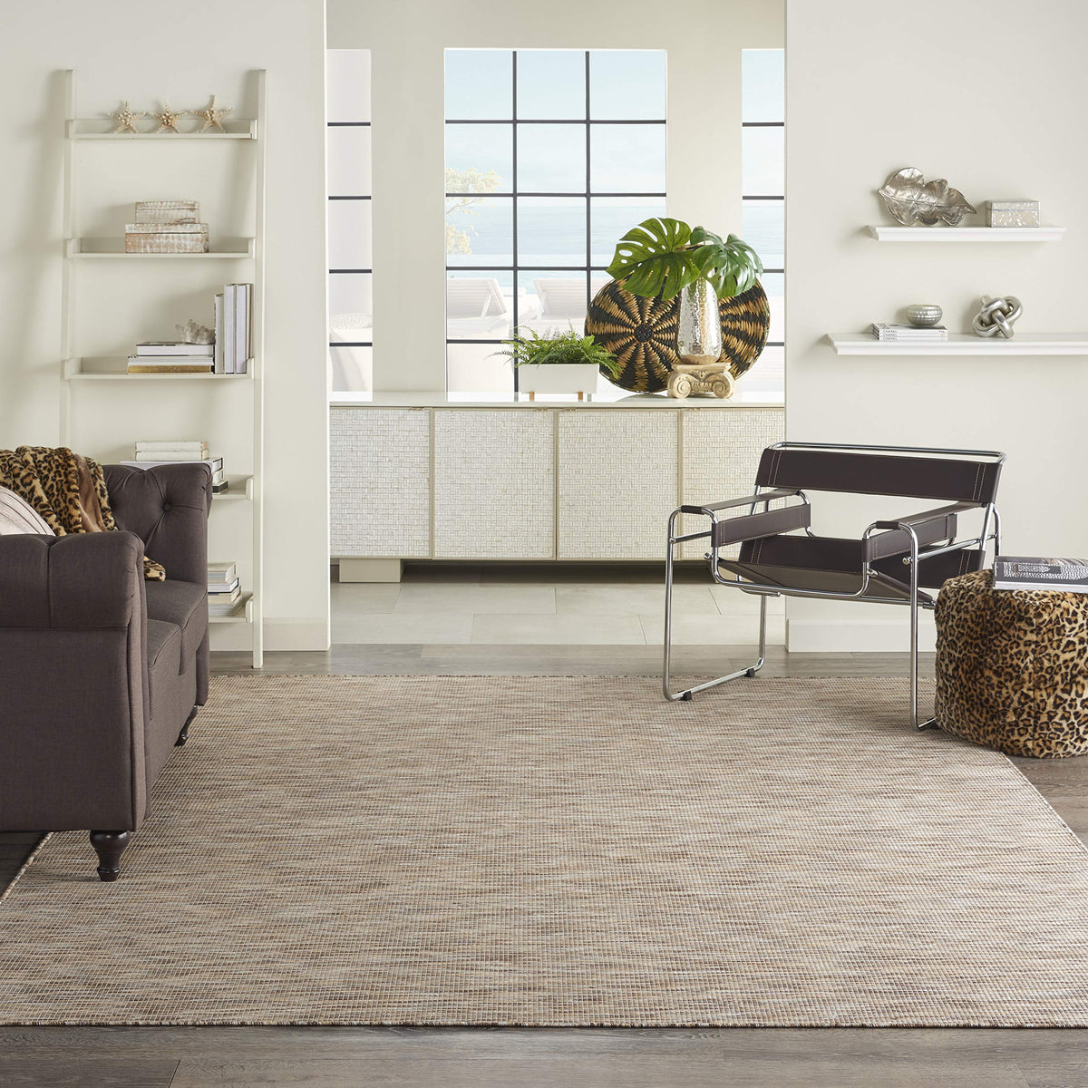 Nourison Positano Indoor-Outdoor Beige 5' X 7' Area Rug, Easy Cleaning, Non Shedding, Bed Room, Living Room, Dining Room, Backya