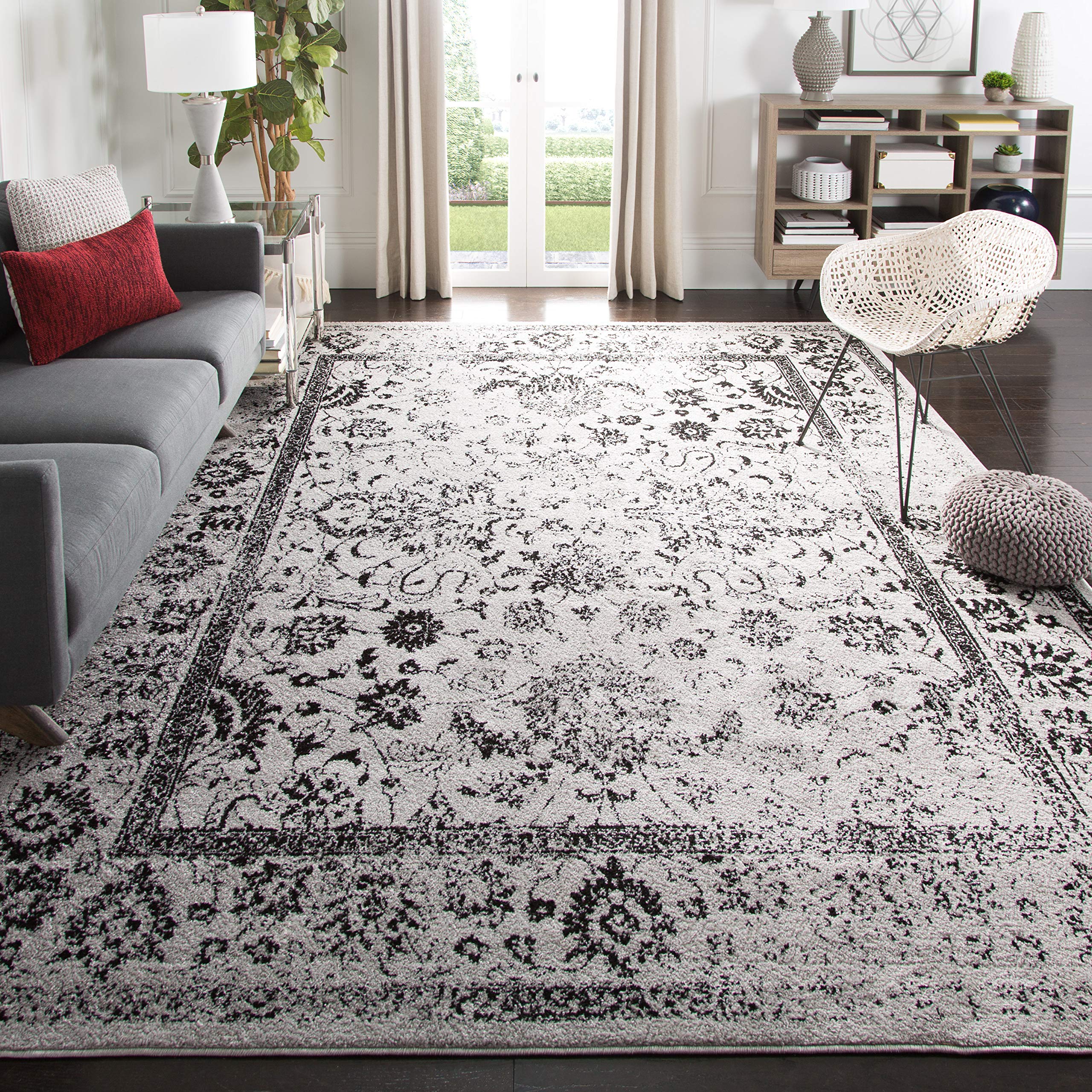 SAFAVIEH Adirondack Collection X-Large Area Rug - 12 x 18, Grey & Black, Oriental Distressed Design, Non-Shedding & Easy Care,