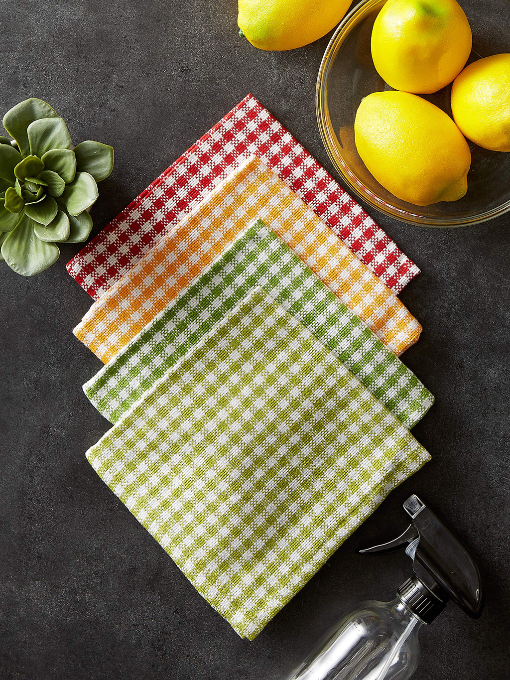 Dii Heavy Duty Kitchen Towels Collection Long Lasting Quality, Cotton Dish Cloth Set, 13X13'', Pea Patch Gingham Check, 4 Piece