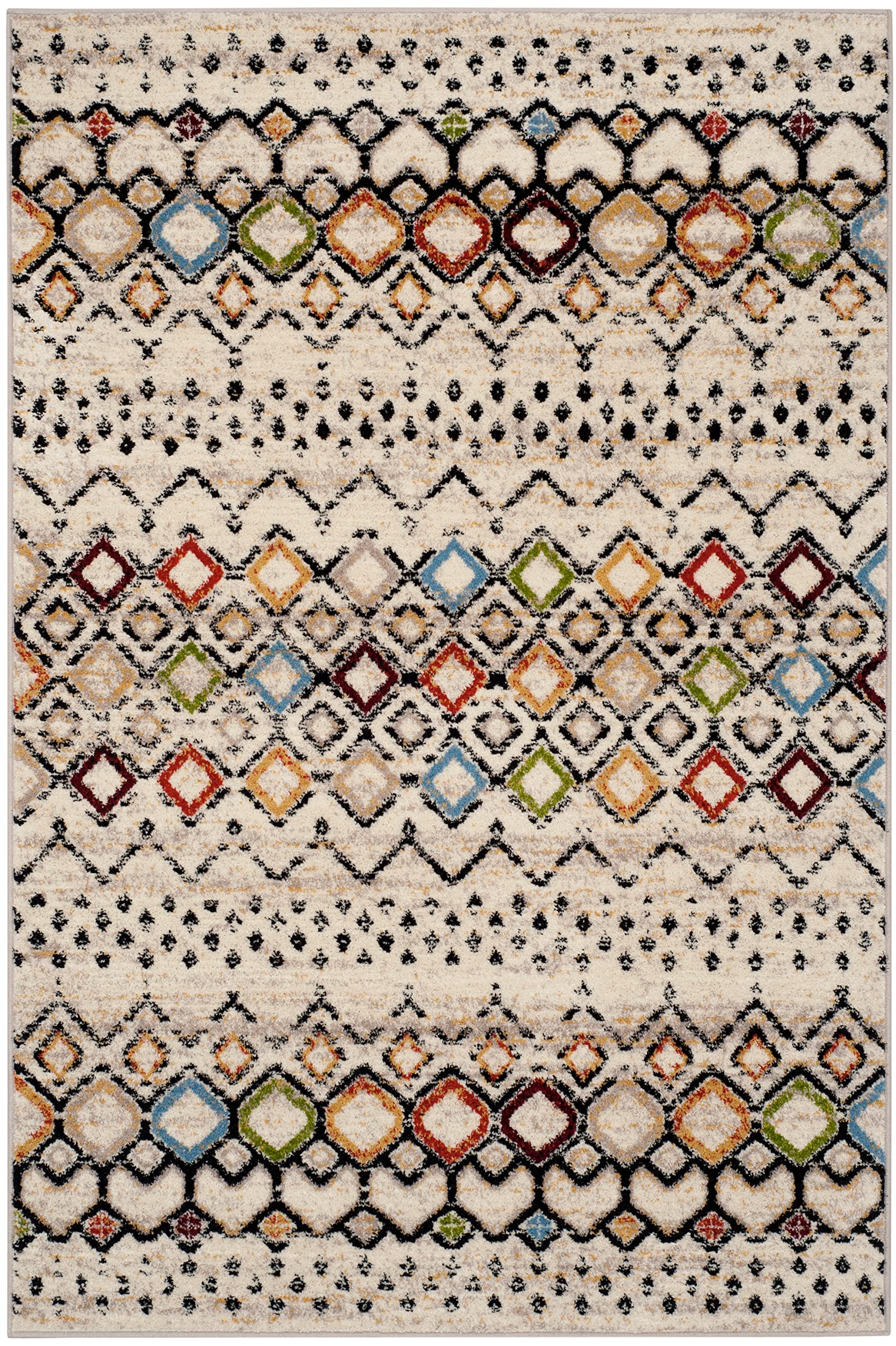 Safavieh Amsterdam Collection Accent Rug - 4' X 6', Ivory & Multi, Moroccan Boho Design, Non-Shedding & Easy Care, Ideal For Hig