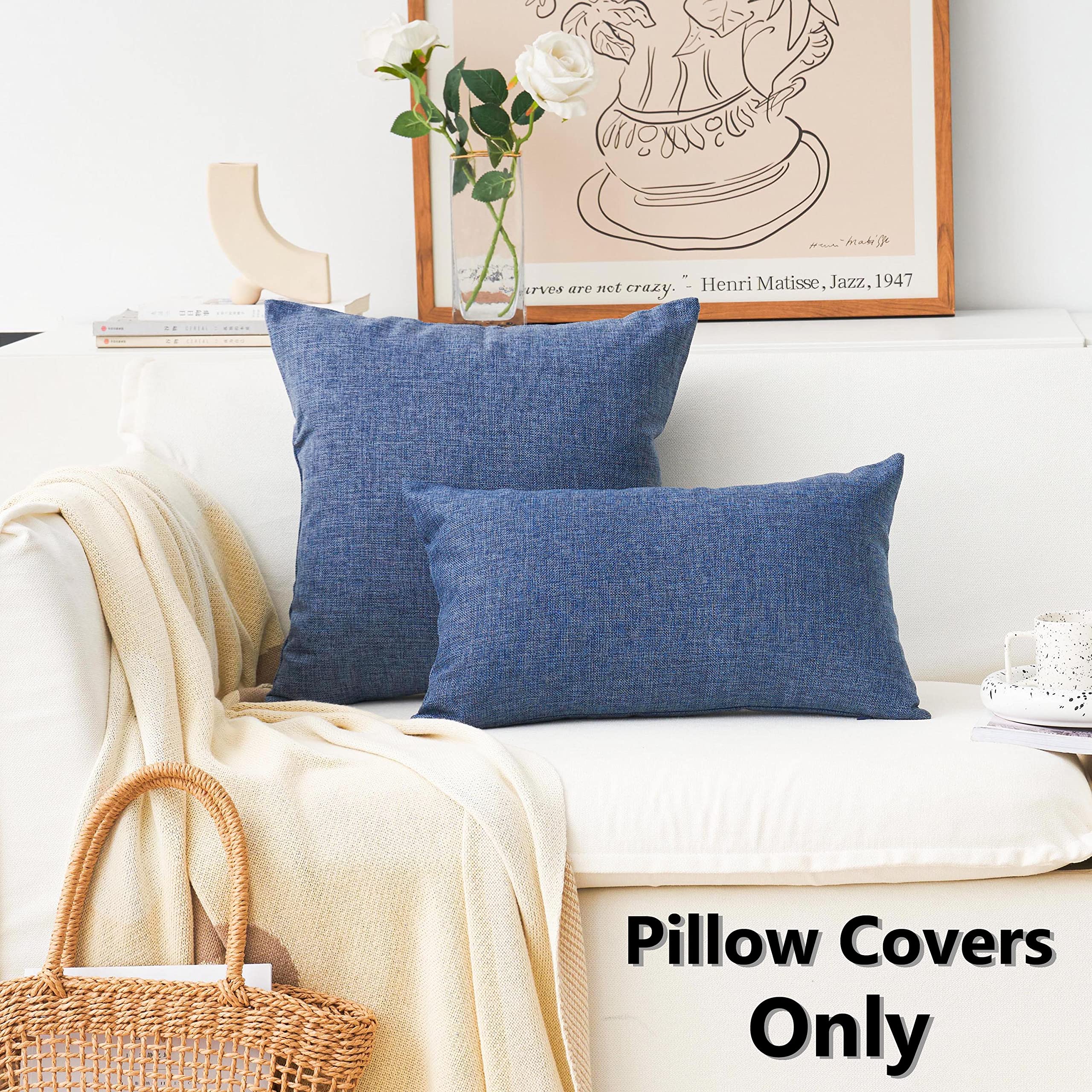 Home Brilliant Burlap Lined Linen Throw Pillow Covers Decorative For Couch, 18X18 Inches(45X45Cm), Navy Blue