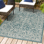 Jonathan Y Smb104B-9 Malta Bohemian Medallion Textured Weave Indoor Outdoor -Area Rug, Coastal, Traditional, Transitional Easy-Cleaning,Bedroom,Kitchen,Backyard,Patio,Non Shedding, Teal/Gray, 9 X 12