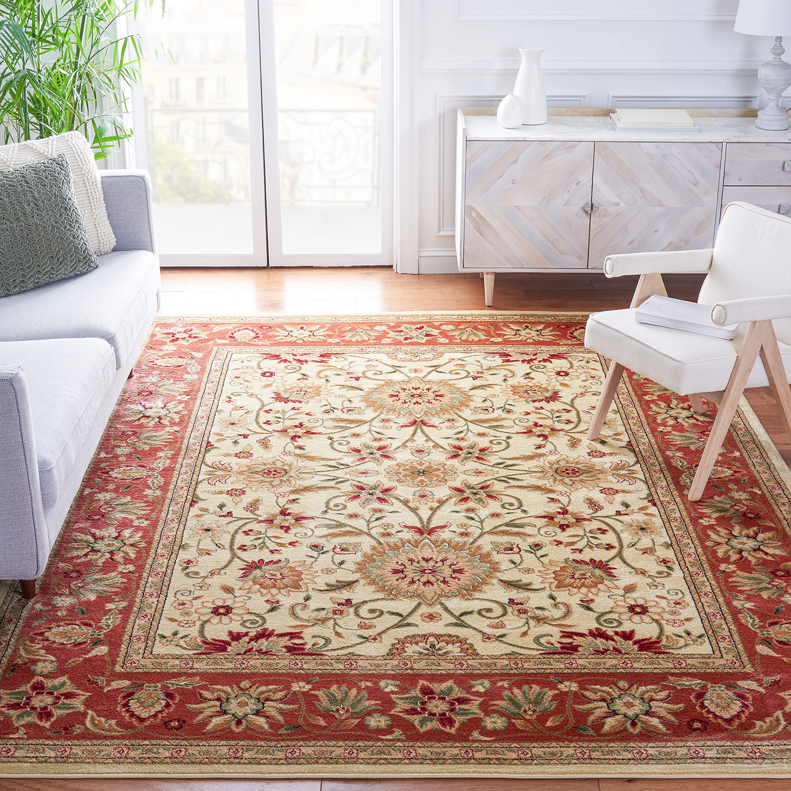 SAFAVIEH Lyndhurst Collection 8 Square Ivory/Rust LNH212R Traditional Oriental Non-Shedding Living Room Bedroom Area Rug