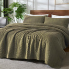 Palassio Green 100% Cotton Quilt Twin Size Bedding Sets With Pillow Shams, Olive Lightweight Soft Bedspread Coverlet, Sage Quilt