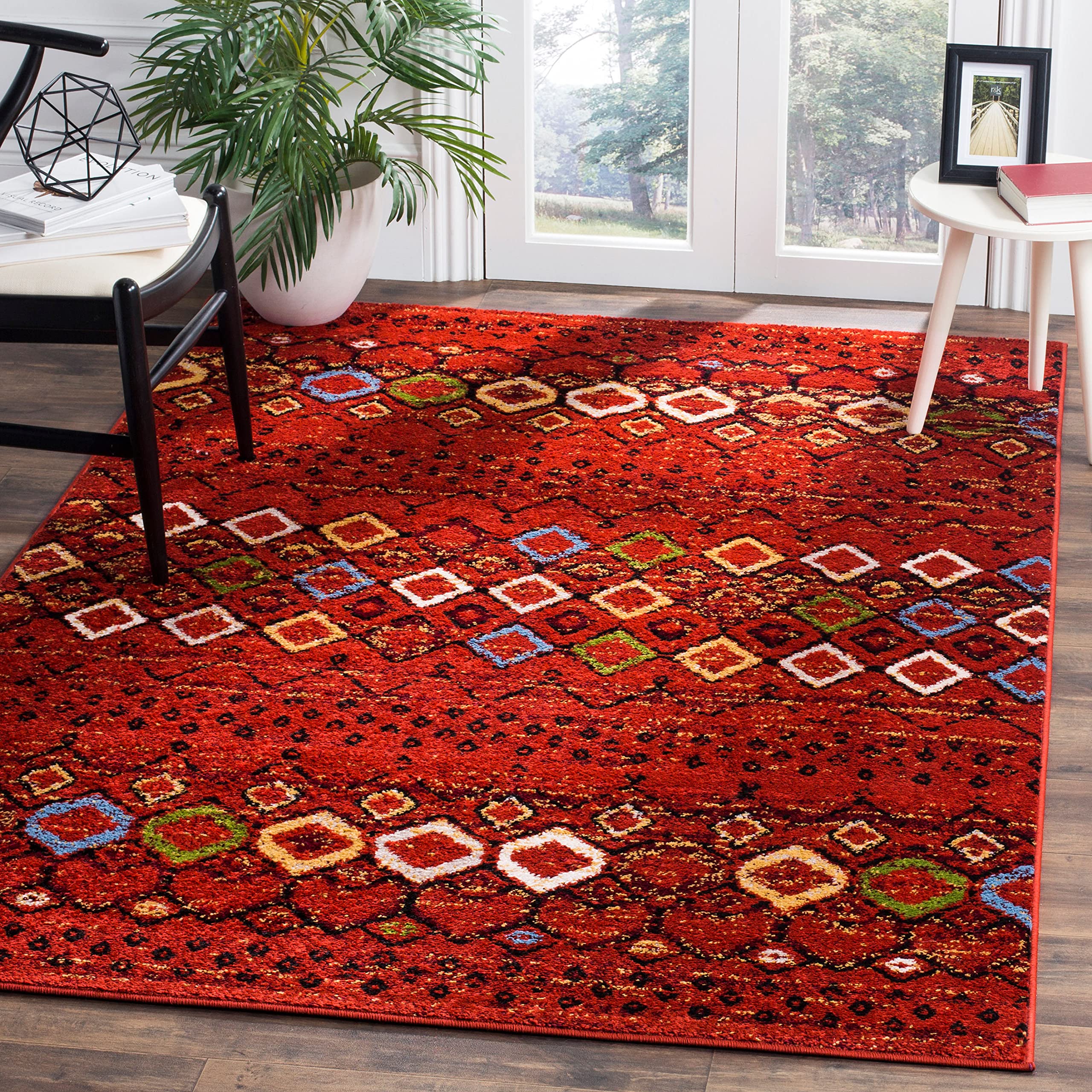 SAFAVIEH Amsterdam Collection Area Rug - 51 x 76, Terracotta & Multi, Moroccan Boho Design, Non-Shedding & Easy Care, Ideal fo