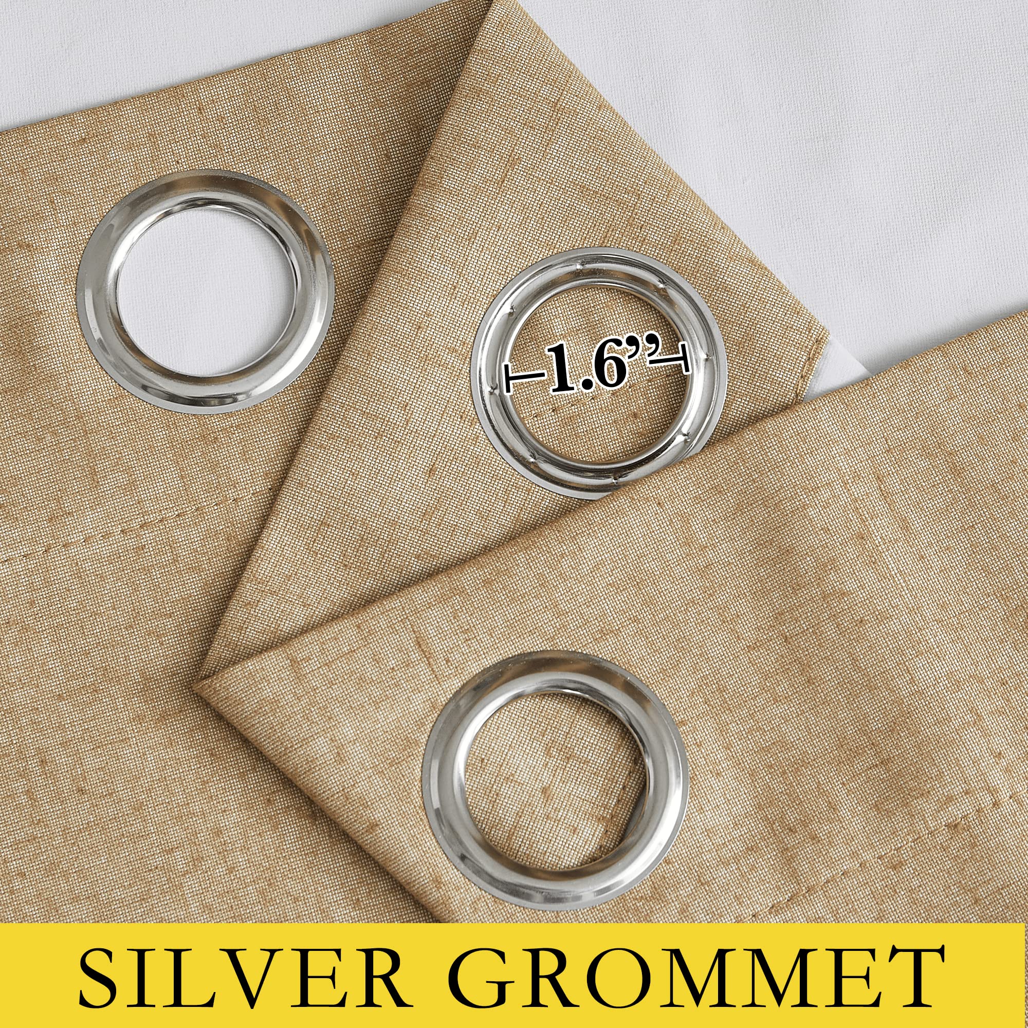 Nicetown 100% Absolutely Blackout Linen Curtains With Thermal Insulated White Liner, Camel, W42 X L84, 2 Panels, Long Curtains 84 Inch Length For Patio Door, Doorway, Office, Overnight Shiftworker