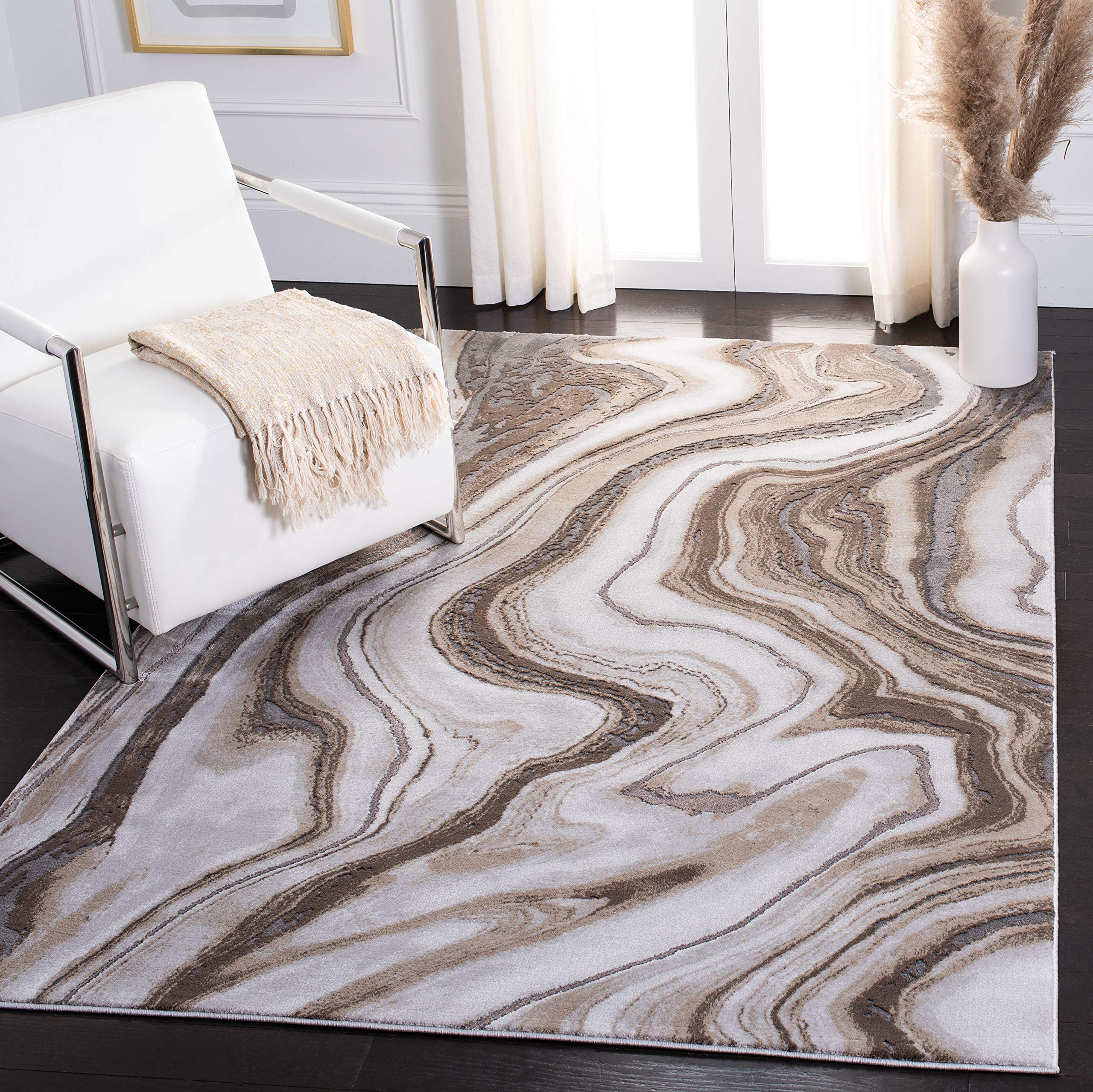 SAFAVIEH Craft Collection Area Rug - 4 Square, Gold & Grey, Modern Abstract Design, Non-Shedding & Easy Care, Ideal for High Tr