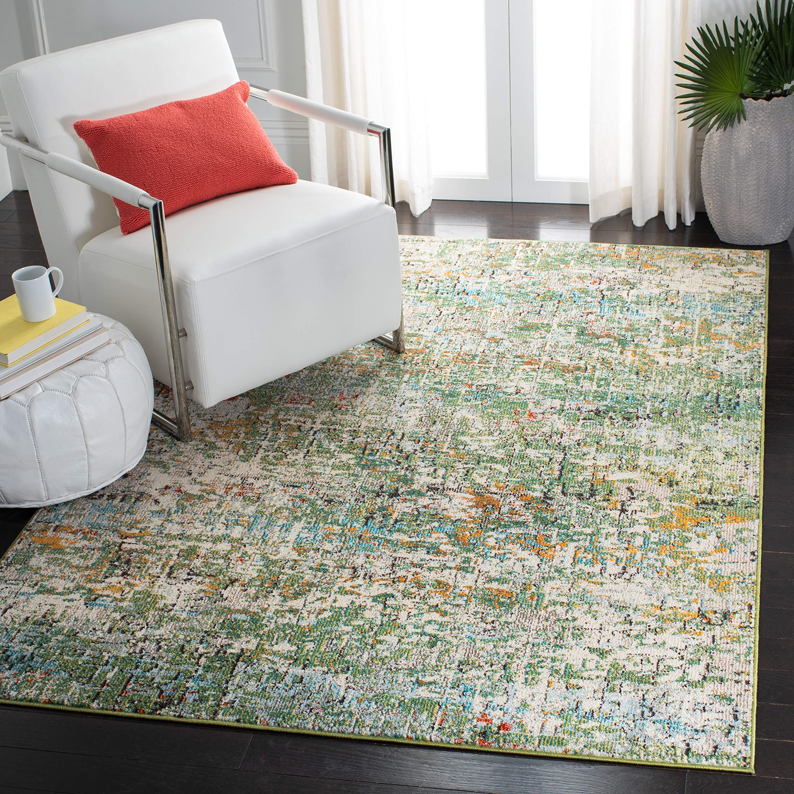SAFAVIEH Madison Collection Area Rug - 53 x 76, Green & Turquoise, Modern Abstract Design, Non-Shedding & Easy Care, Ideal for