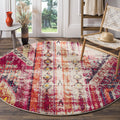 SAFAVIEH Monaco Collection 5 Round Magenta / Multi MNC222D Boho Chic Tribal Distressed Non-Shedding Dining Room Entryway Foyer 