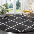 SAFAVIEH Hudson Shag Collection Area Rug - 8 Round, Dark Grey & Ivory, Trellis Design, 2-inch Thick, Ideal for The Living Room,