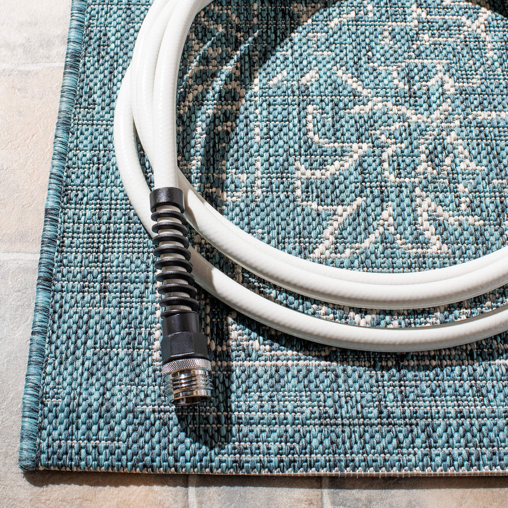 Safavieh Courtyard Collection Area Rug - 9' X 12', Turquoise, Non-Shedding & Easy Care, Indoor/Outdoor & Washable-Ideal For Patio, Backyard, Mudroom (Cy8680-37221)