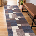 Modern Boxes Design Non-Slip (Non-Skid) Runner Rug 2 X 7 (22 X 84) Blue