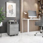 2-Drawer Rolling File Cabinet with Lock and Glass Top, Under Desk File Cabinet with Wheels, Printer Stand, Grey