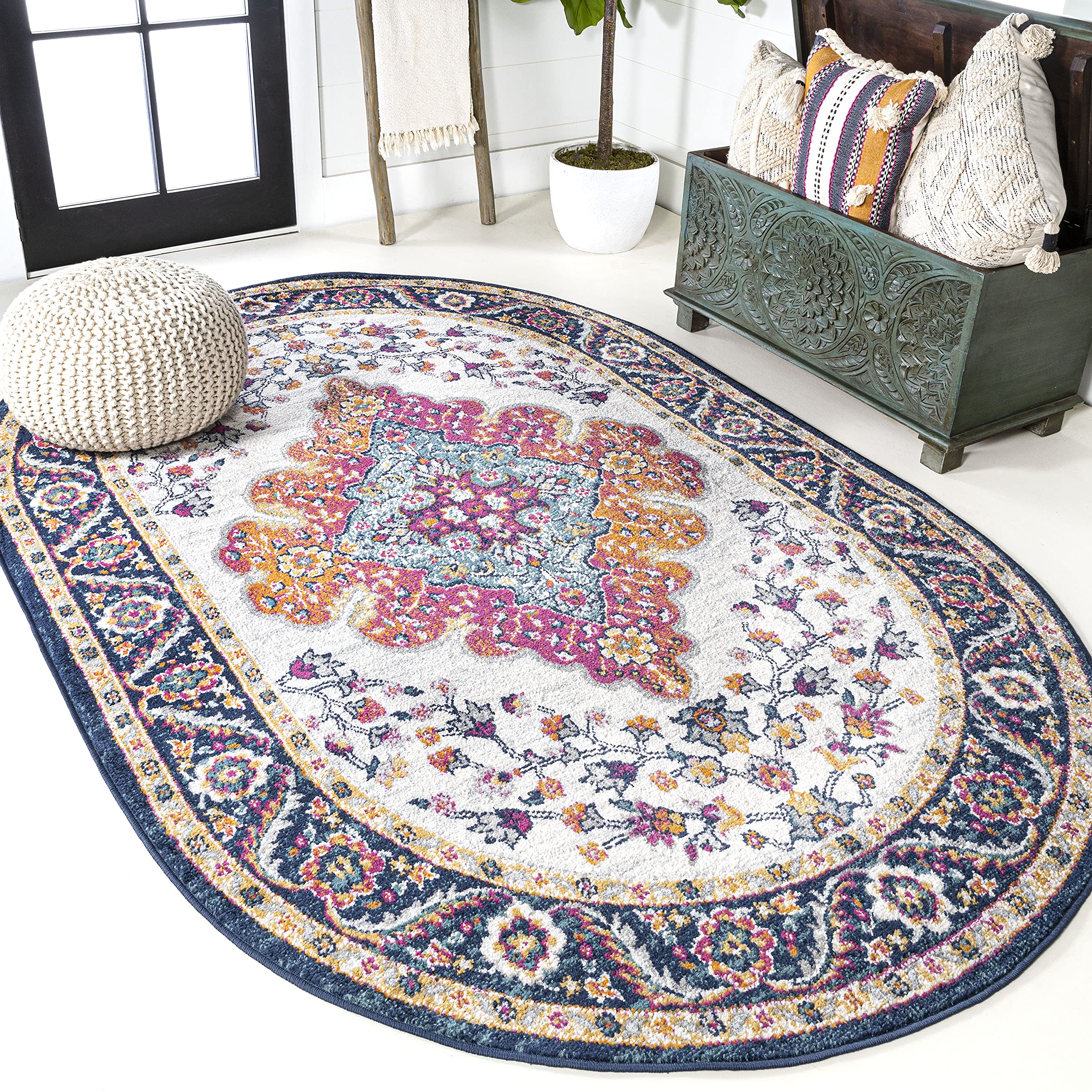 JONATHAN Y BMF106A-6OV Bohemian Flair Boho Vintage Medallion Indoor Area-Rug Floral Easy-Cleaning High Traffic Bedroom Kitchen L