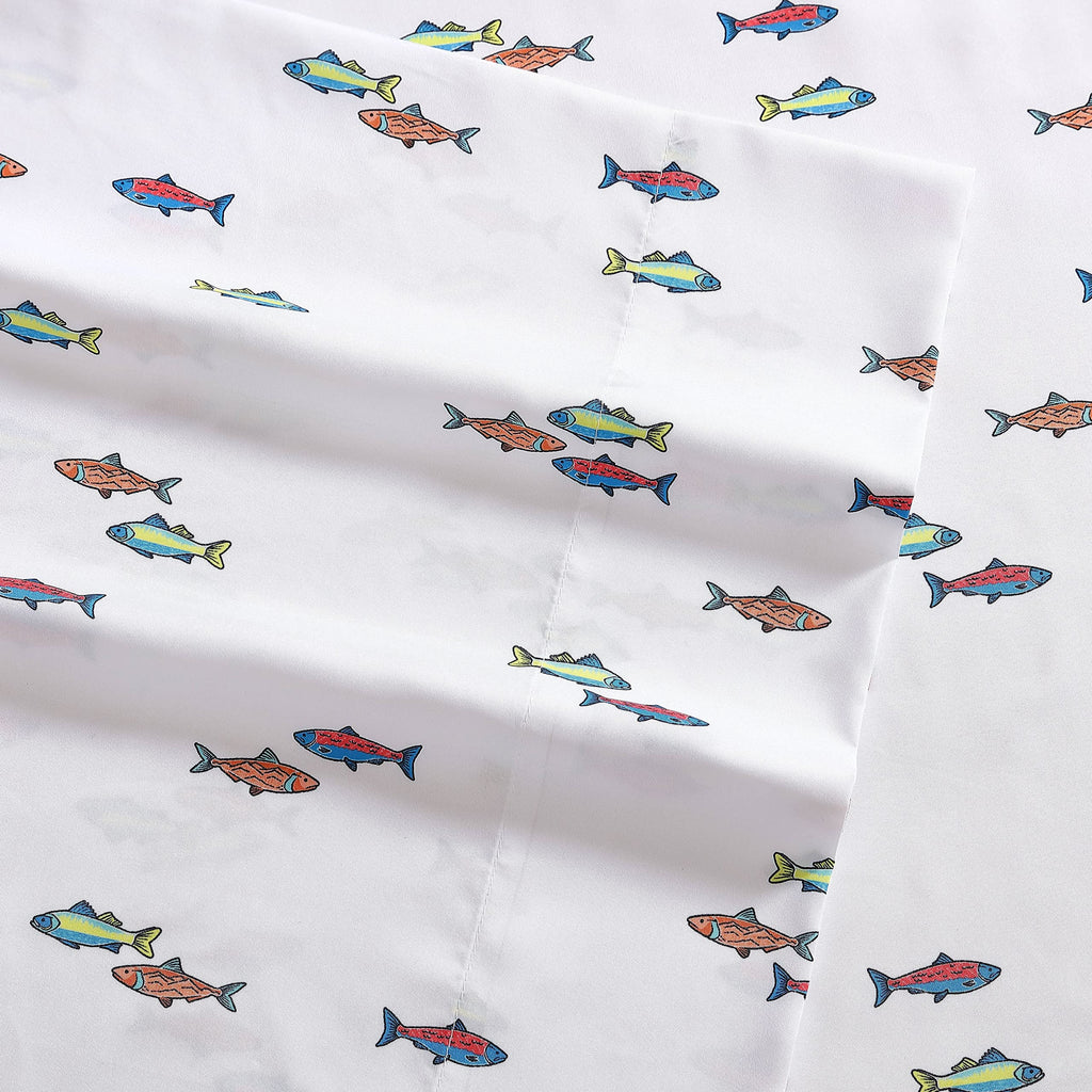 Eddie Bauer Kids - Queen Sheets, Stain Resistant Kids Bedding, Ideal For Toddler Bedding Set (Fish Lake White, Queen)