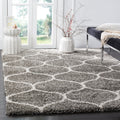 SAFAVIEH Hudson Shag Collection 7 Square Grey/Ivory SGH280B Moroccan Ogee Trellis Non-Shedding Living Room Bedroom Dining Room 