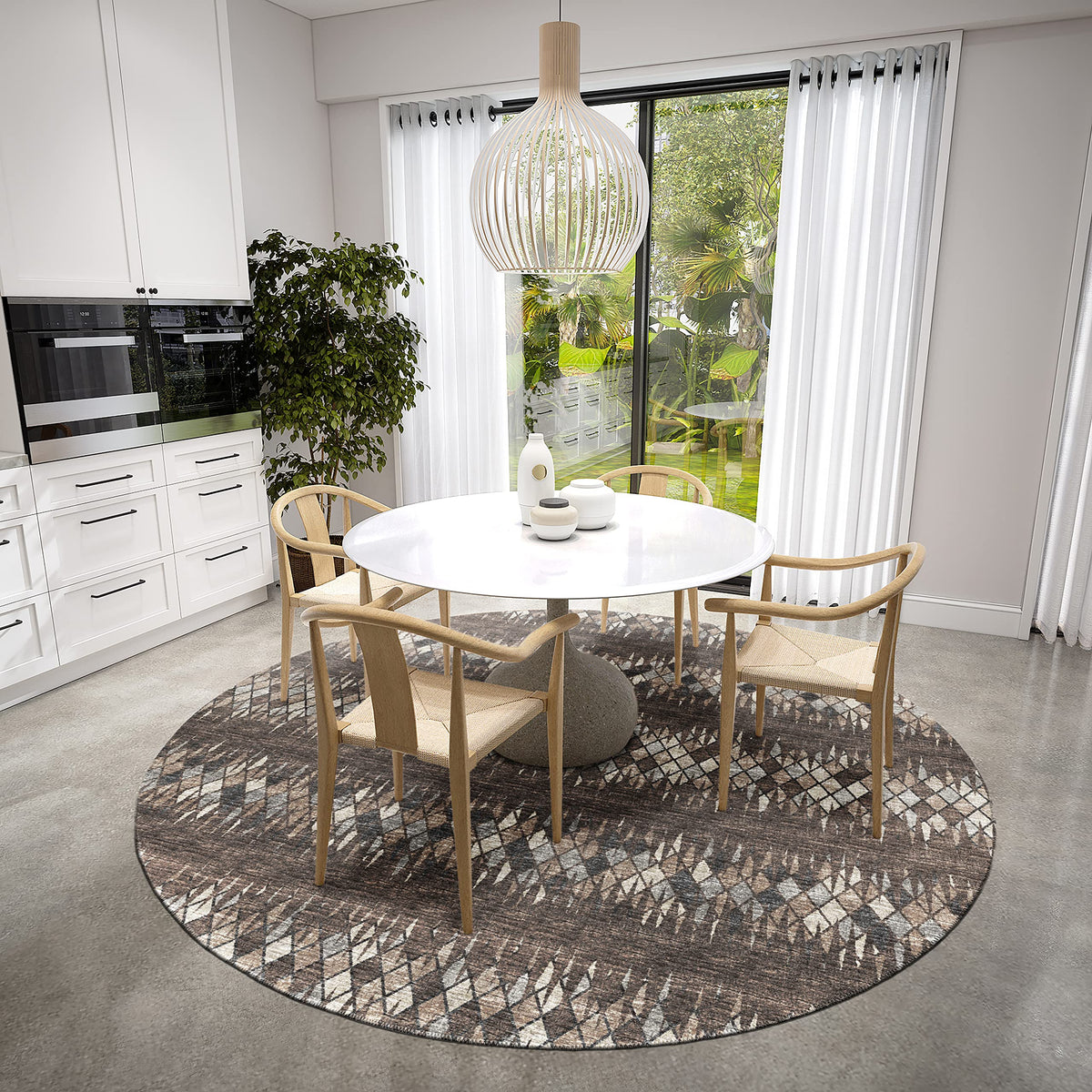 Addison Rugs Rylee Ary35 Brown Washable 8' X 8' Indoor Outdoor Round Rug, Easy Clean, Machine Washable, Non Shedding, Bedroom, Entry, Living Room, Dining Room, Kitchen, Patio Rug