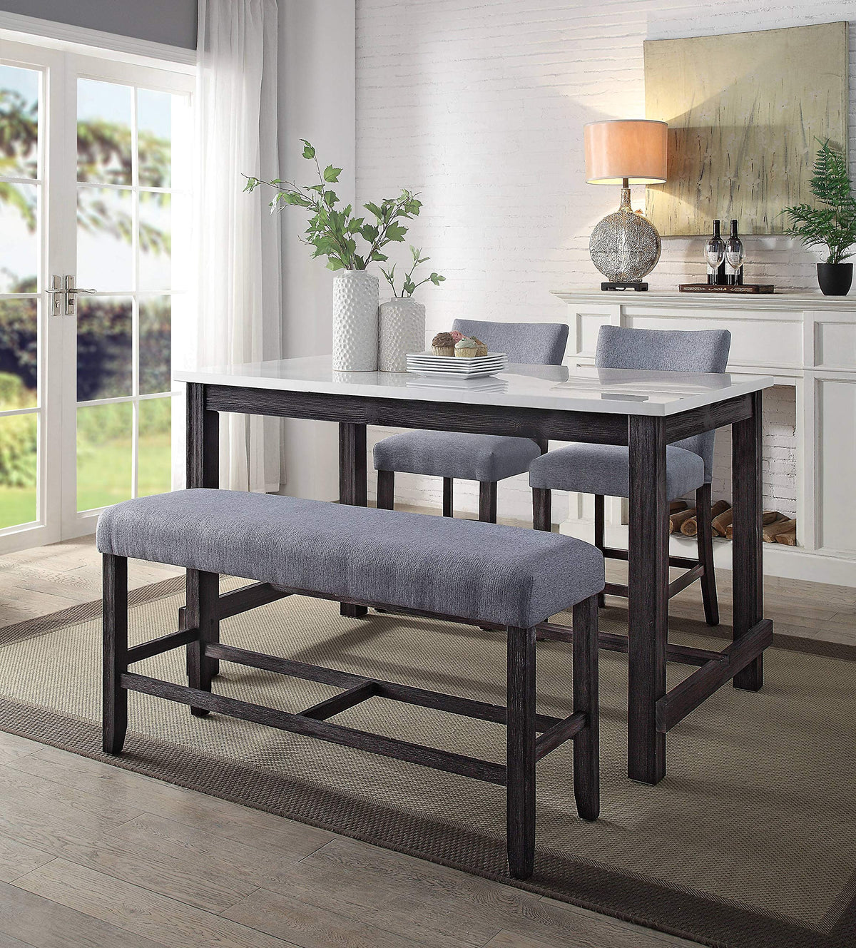 Acme Yelena Counter Height Table in Marble & Weathered Espresso