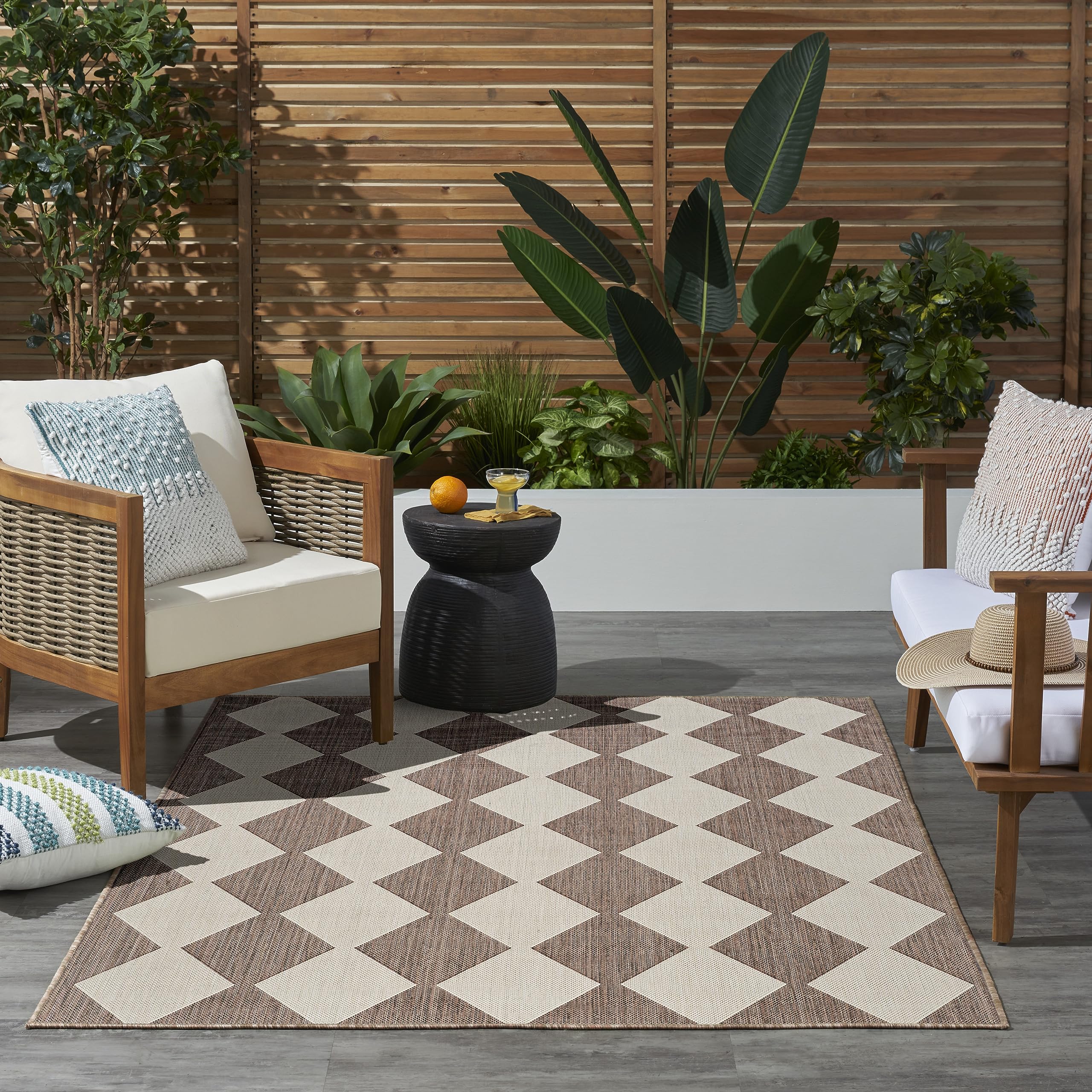 Nourison Positano Indoor/Outdoor Natural 4' X 6' Area Rug, Easy Cleaning, Non Shedding, Bed Room, Living Room, Dining Room, Backyard, Deck, Patio (4X6)