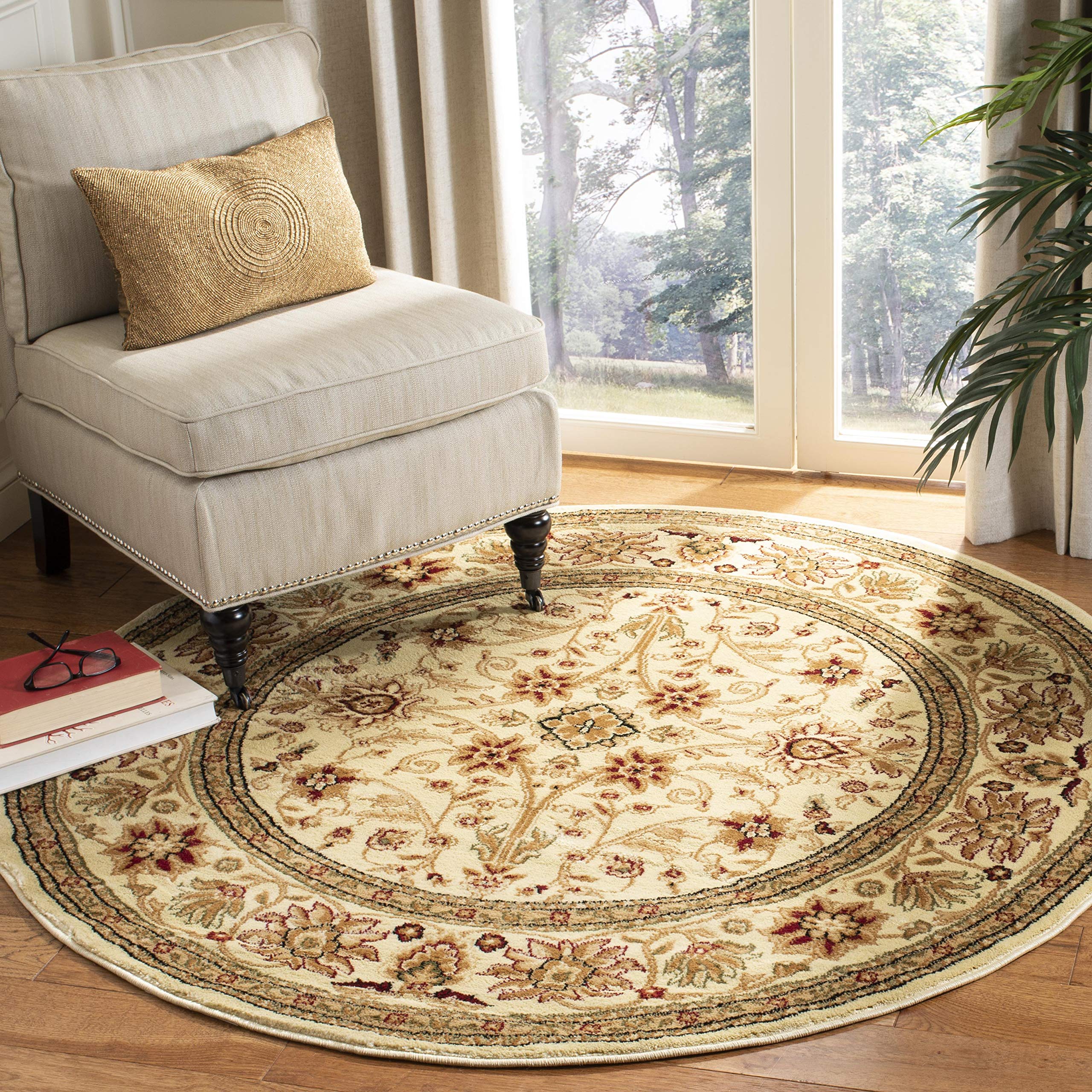 SAFAVIEH Lyndhurst Collection 6 Round Ivory / Ivory LNH212L Traditional Oriental Non-Shedding Dining Room Entryway Foyer Living