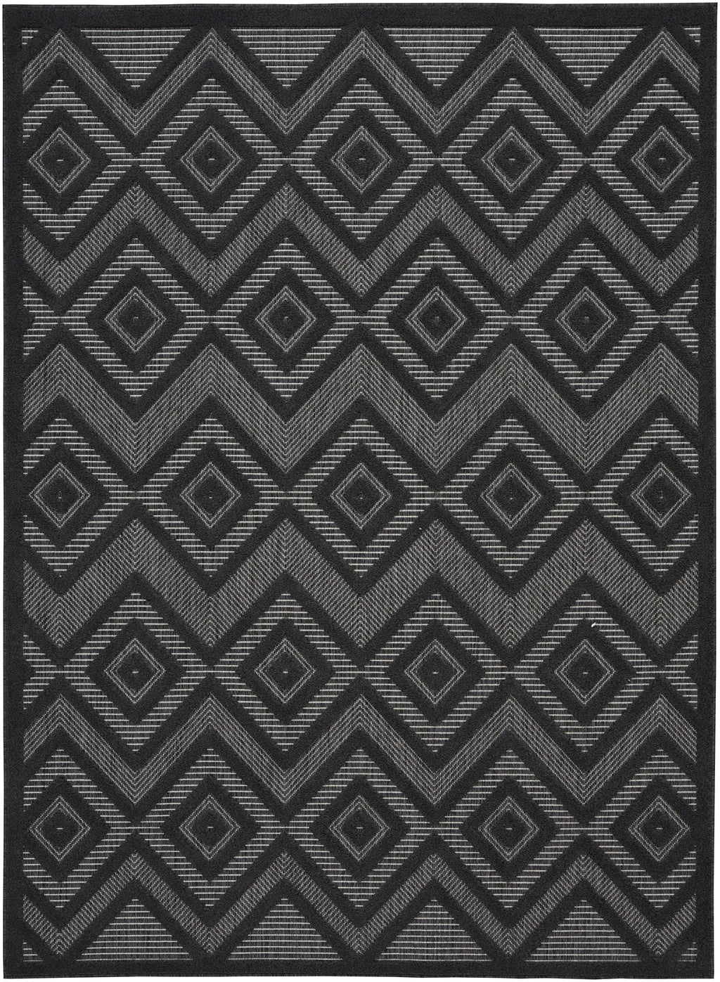 Nourison Versatile Indoor/Outdoor Charcoal/Black 5' X 7' Area Rug, Easy Cleaning, Non Shedding, Bed Room, Living Room, Dining Room, Deck, Backyard, Patio, High Traffic Area (5X7)