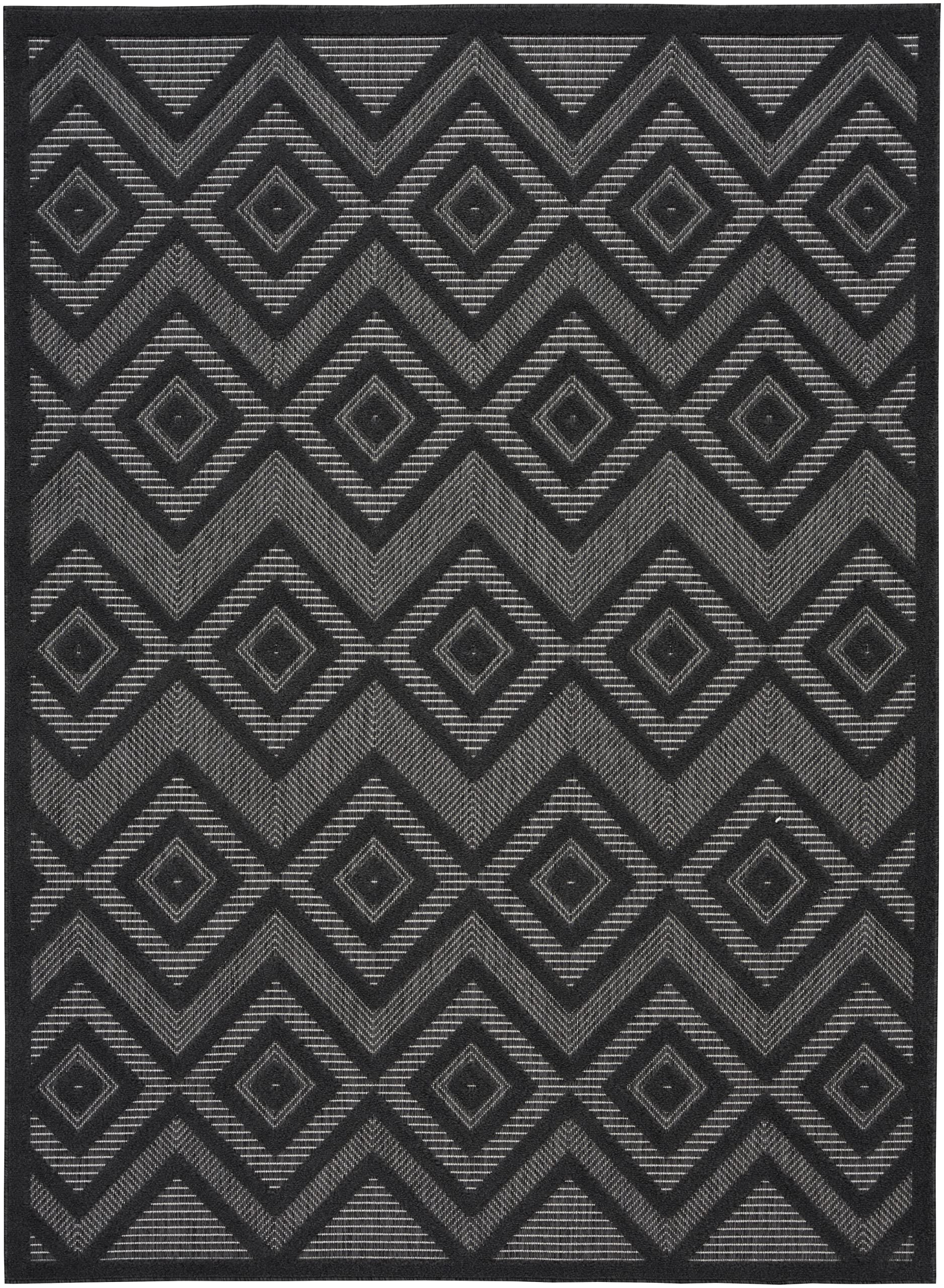 Nourison Versatile Indoor/Outdoor Charcoal/Black 5' X 7' Area Rug, Easy Cleaning, Non Shedding, Bed Room, Living Room, Dining Room, Deck, Backyard, Patio, High Traffic Area (5X7)