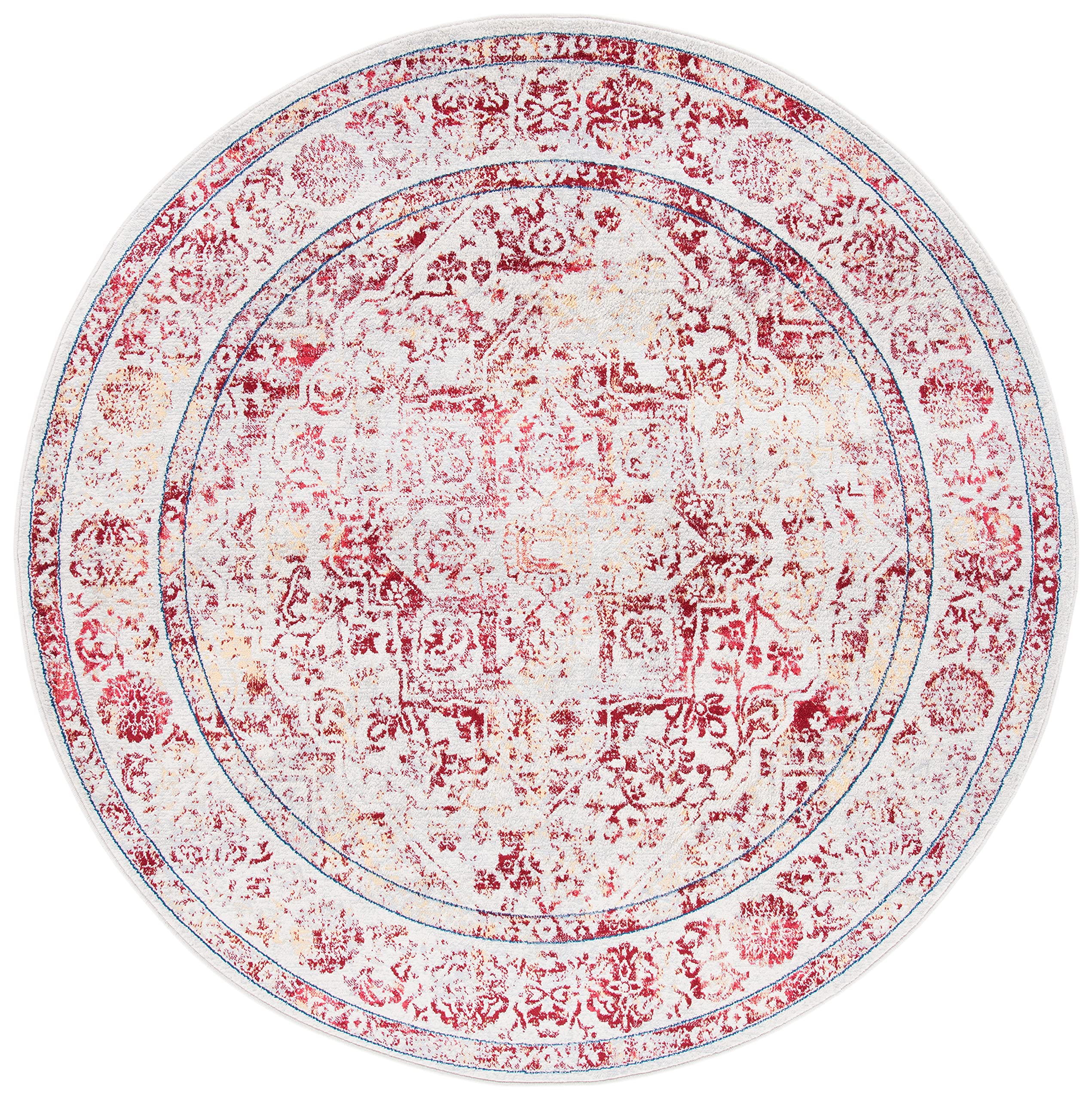 SAFAVIEH Brentwood Collection 67 Round Ivory/Red BNT832C Medallion Distressed Non-Shedding Dining Room Entryway Foyer Living Ro