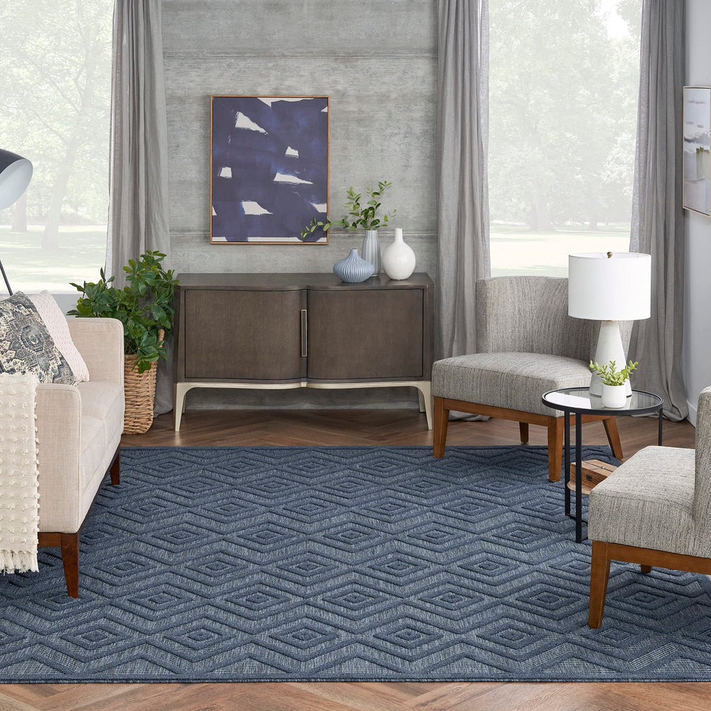 Nourison Versatile Indoor/Outdoor Navy Blue 8' X 10' Area Rug, Easy Cleaning, Non Shedding, Bed Room, Living Room, Dining Room, Deck, Backyard, Patio, High Traffic Area (8X10)