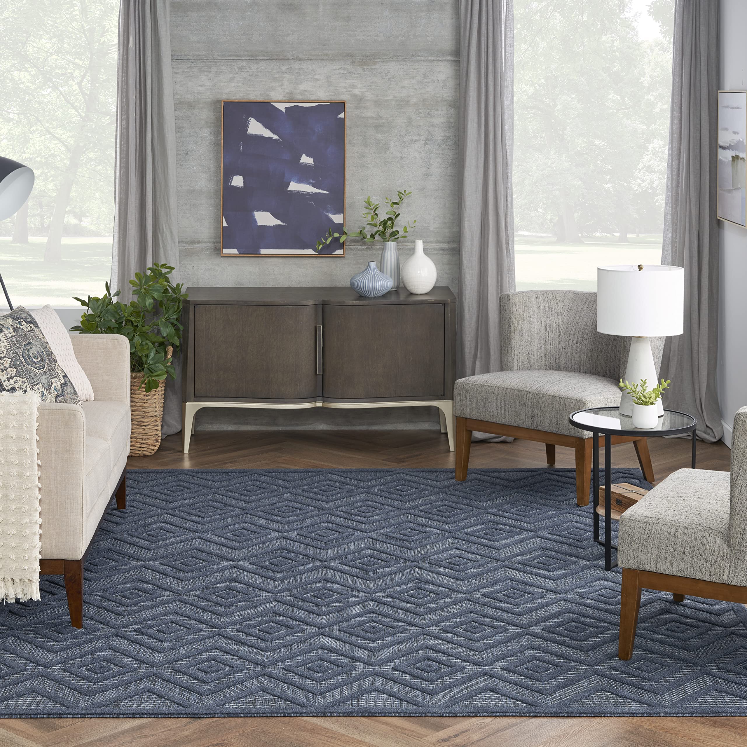 Nourison Versatile Indoor/Outdoor Navy Blue 8' X 10' Area Rug, Easy Cleaning, Non Shedding, Bed Room, Living Room, Dining Room, Deck, Backyard, Patio, High Traffic Area (8X10)
