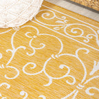 Jonathan Y Smb106L-5Sq Charleston Vintage Filigree Textured Weave Indoor Outdoor Area Rug, Classic Traditional Transitional Easy Cleaning,Bedroom,Kitchen,Backyard,Patio, Yellow/Cream, 5' Square
