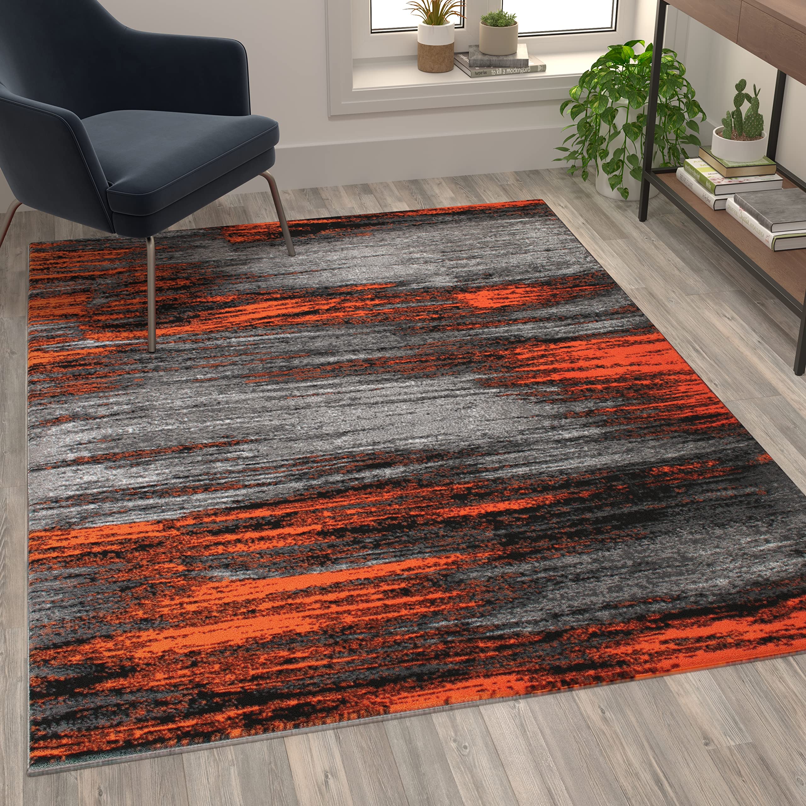 Flash Furniture Rylan Collection Abstract Area Rug - Scraped Design Orange Olefin Rug - 5' X 7' Area Rug - Jute Backing - Living Room, Bedroom, & Family Room