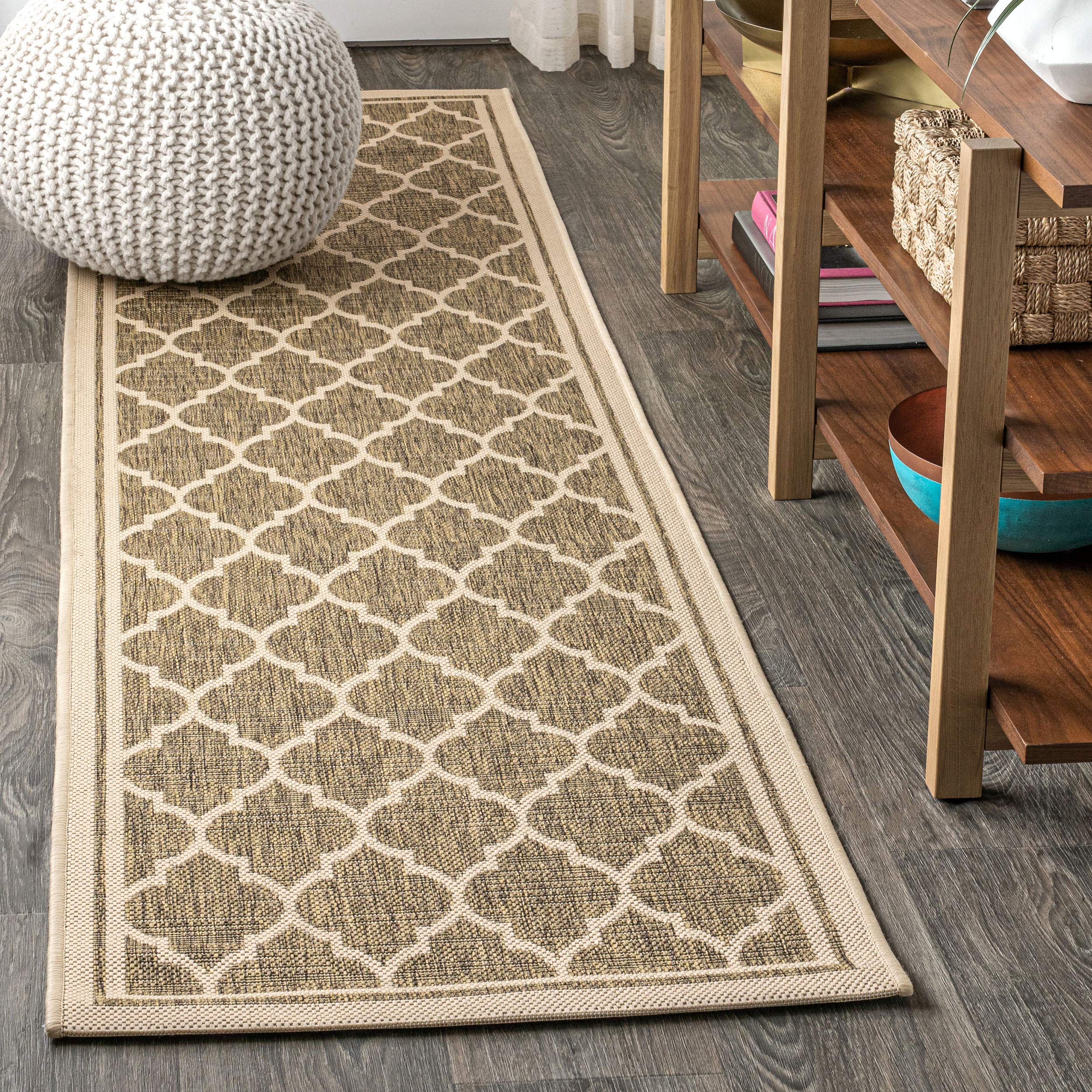 Jonathan Y Smb109A-28 Trebol Moroccan Trellis Textured Weave Indoor/Outdoor Brown/Beige 2 Ft. X 8 Ft. Runner-Rug, Coastal,Easy-C