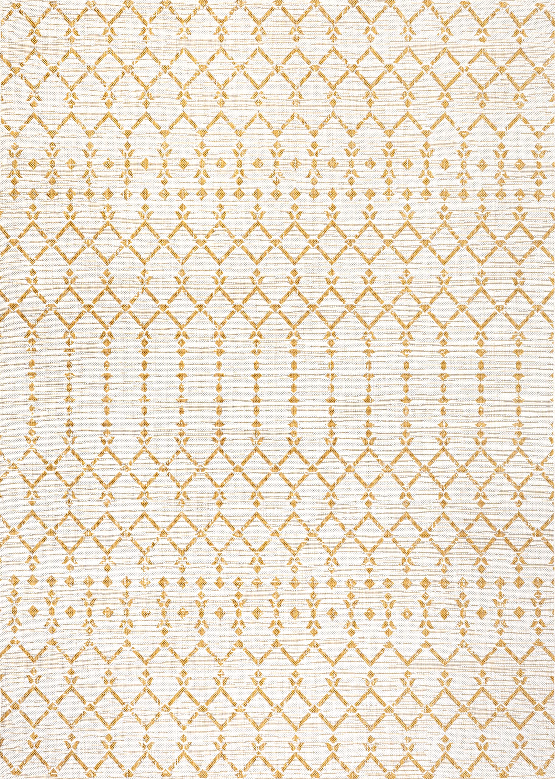 Jonathan Y Smb108J-8 Ourika Moroccan Geometric Textured Weave Indoor Outdoor Area-Rug, Coastal,Traditional,Transitional Easy Clean,Bedroom,Kitchen,Backyard,Patio, Non-Shed, Cream/Yellow, 8 X 10