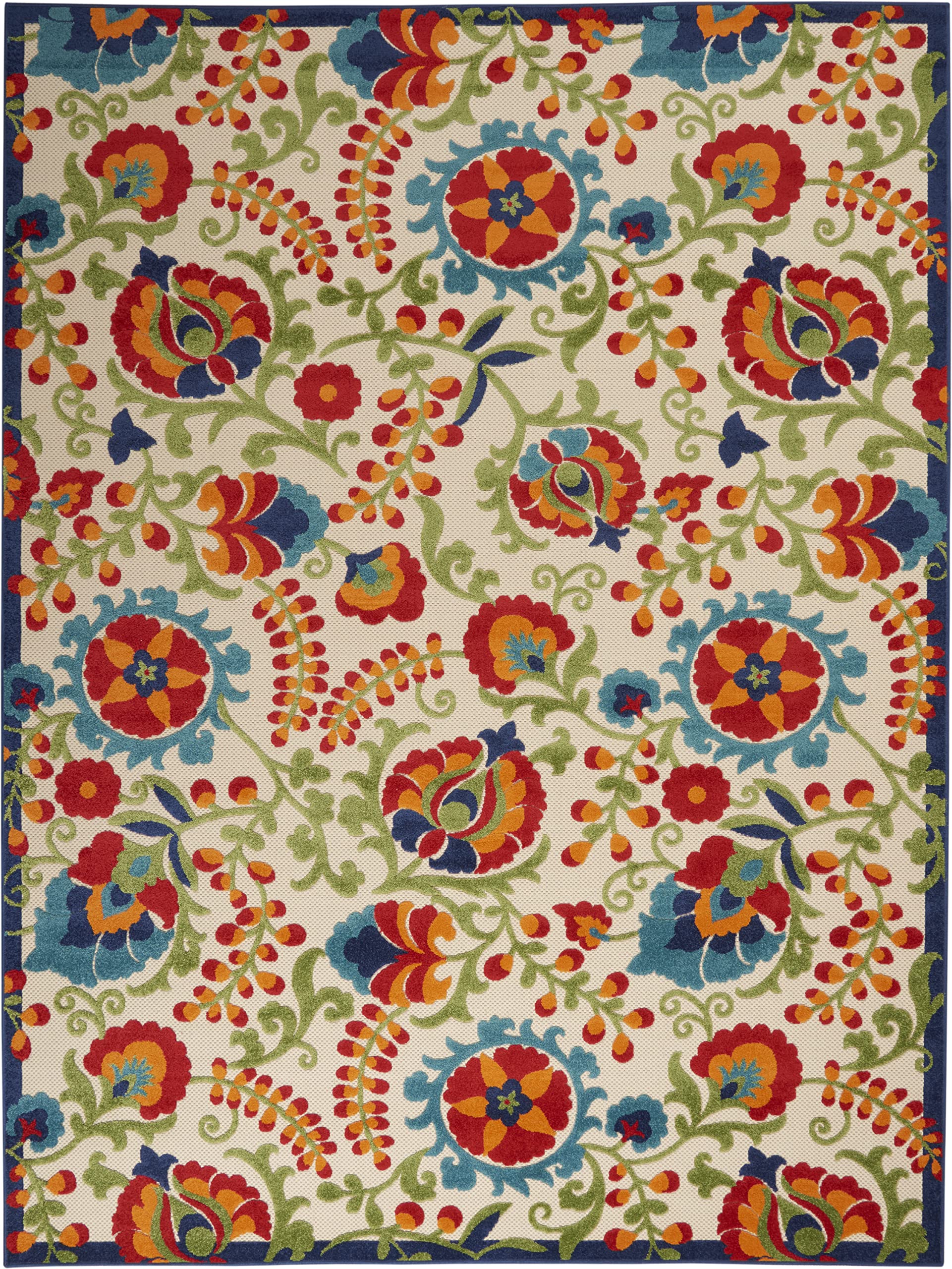 Nourison Aloha Indoor/Outdoor Natural/Blue 9'6' X 13' Area -Rug, Easy -Cleaning, Non Shedding, Bed Room, Living Room, Dining Room, Deck, Backyard, Patio (10X13)