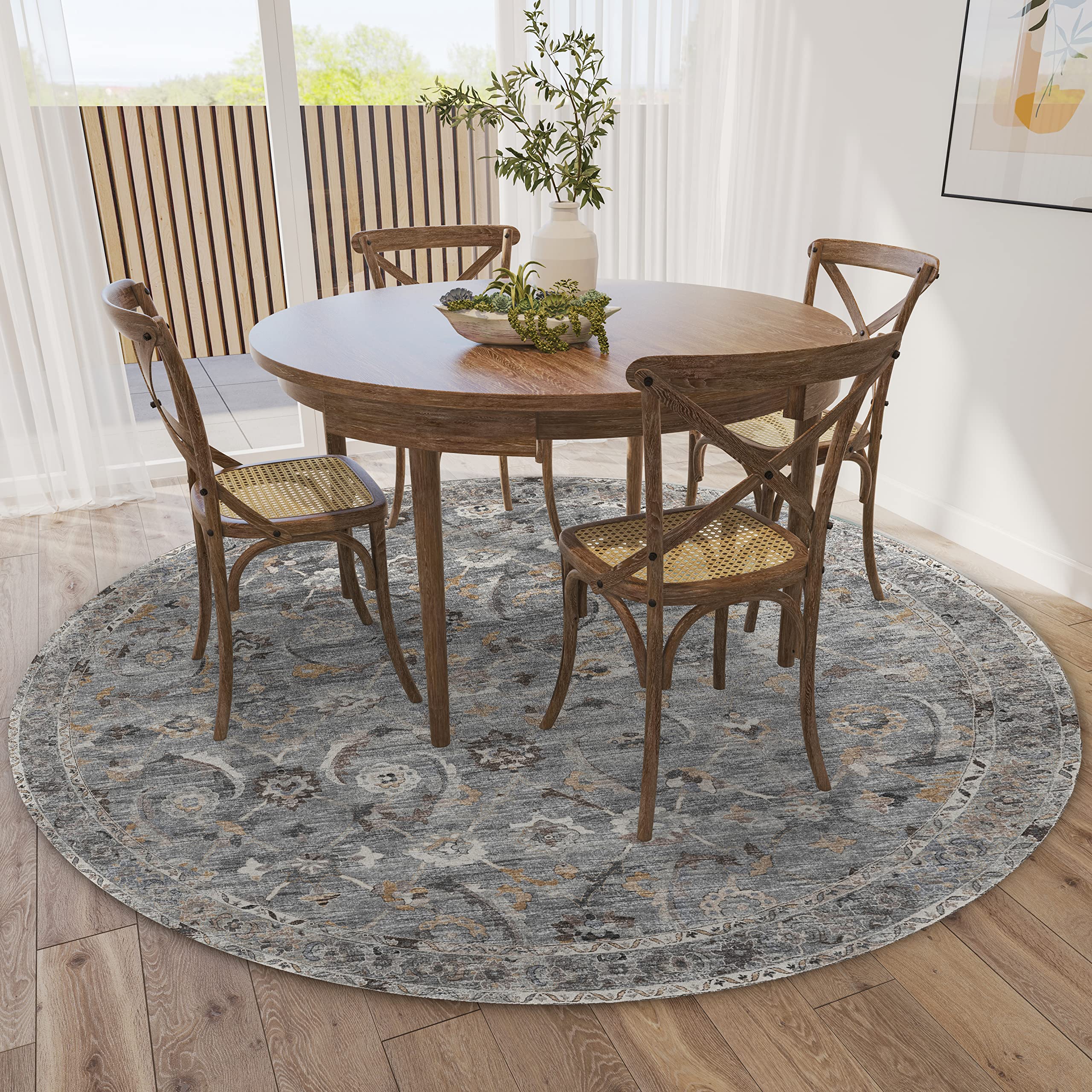 Dalyn Rugs Jericho Jc4 Silver 6' X 6' Rectangle Soft Round Rug, Easy Clean, Non Shedding, Bedroom, Entry, Living Room, Dining Room, Kitchen Rug
