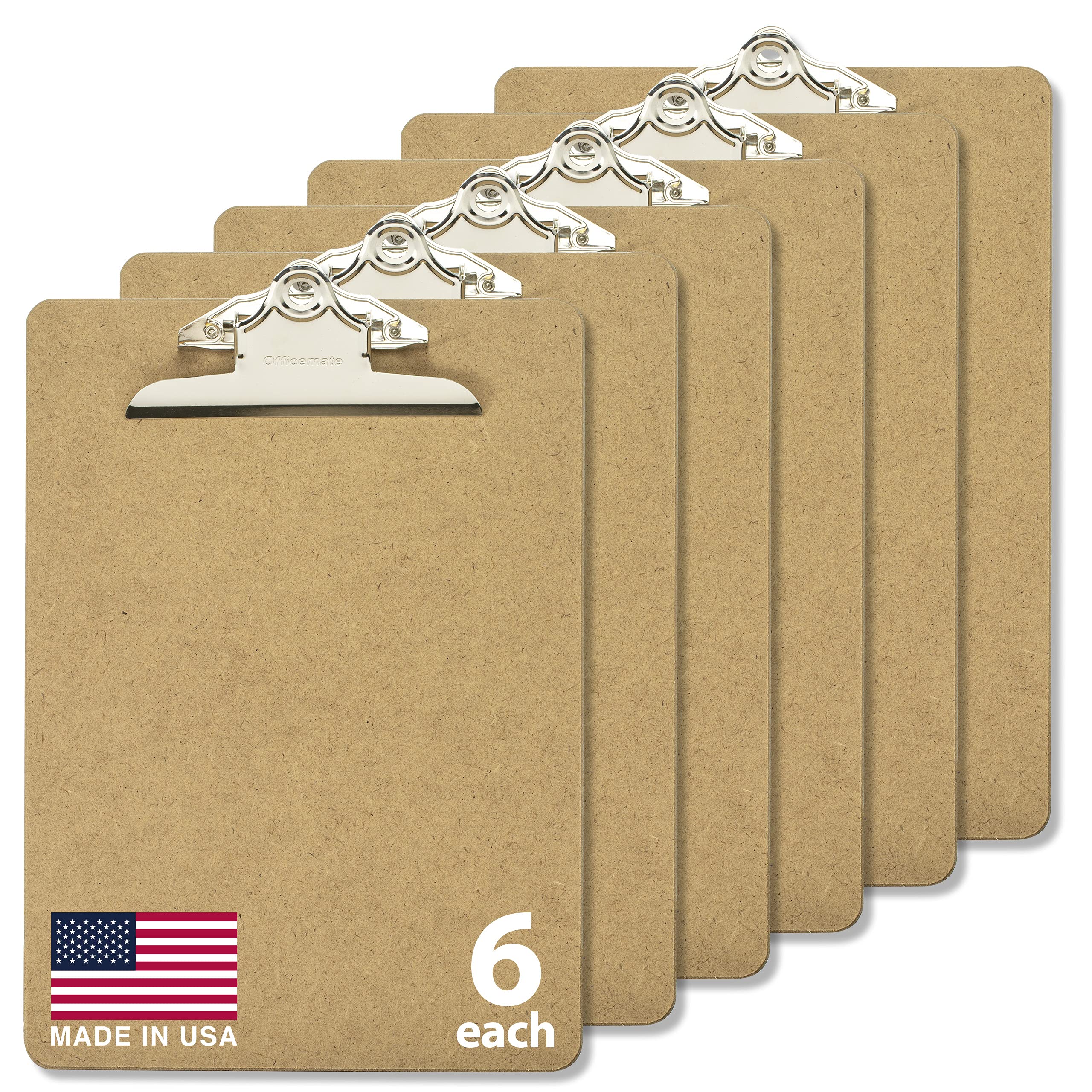 Officemate Recycled Wood Clipboards, 6 Inch Clip, 6 Pack Clipboards, Letter Size (9 X 12.5 Inches), Brown (83706)