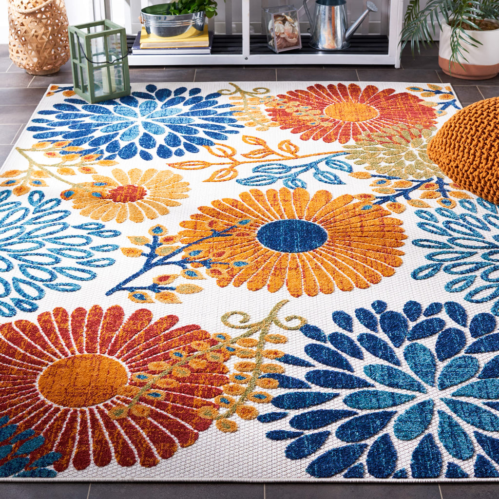 Safavieh Cabana Collection 4' Square Cream/Red Cbn832A Floral Indoor/ Outdoor Non-Shedding Easy Cleaning Patio Backyard Porch Deck Mudroom Area Rug