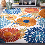 Safavieh Cabana Collection 4' Square Cream/Red Cbn832A Floral Indoor/ Outdoor Non-Shedding Easy Cleaning Patio Backyard Porch Deck Mudroom Area Rug