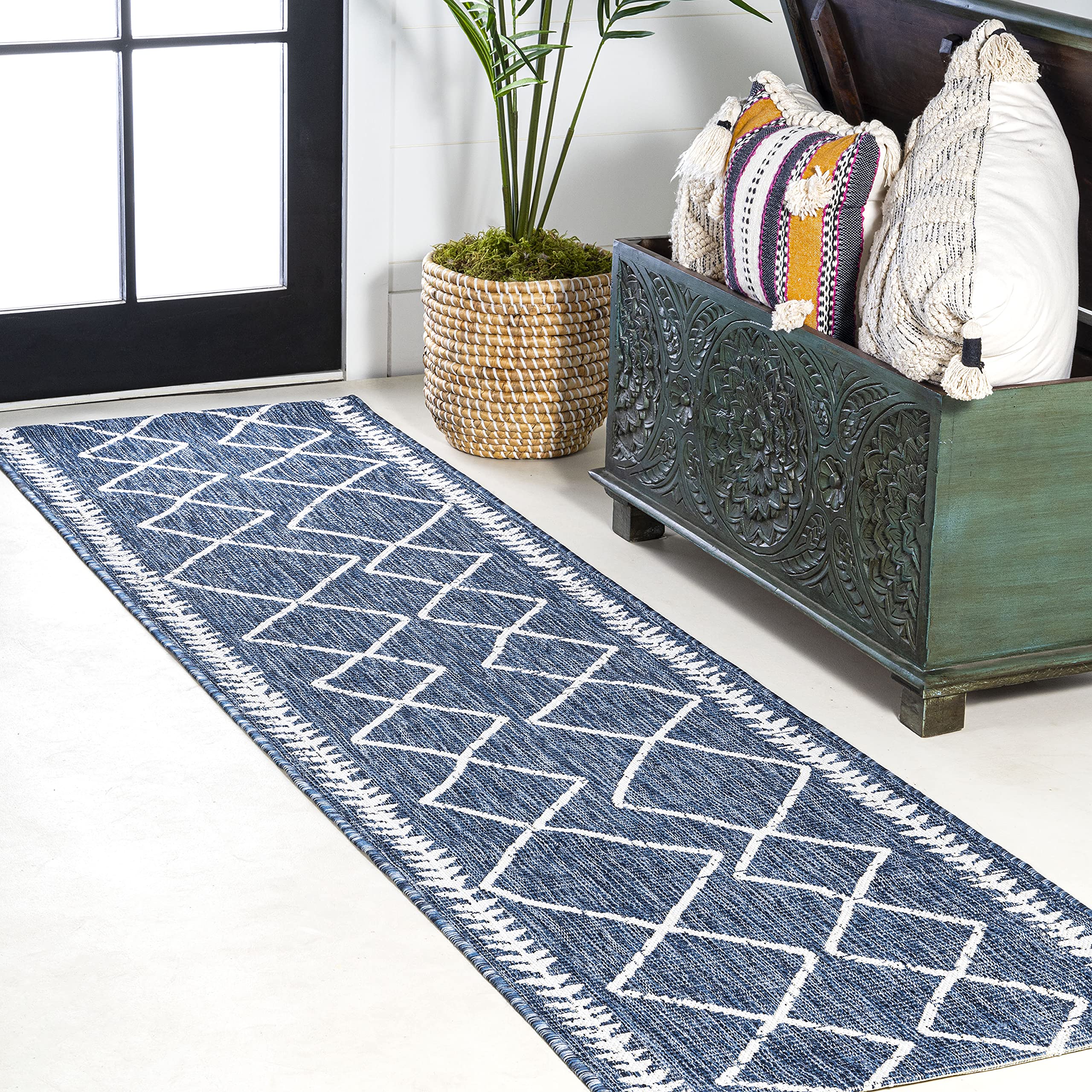 Jonathan Y Smb129C-210 Derya Tribal Diamond Trellis Indoor Outdoor Area Rug Bohemian Contemporary Easy Cleaning Bedroom Kitchen