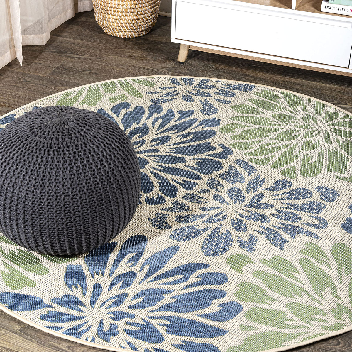 Jonathan Y Smb110B-5R Zinnia Modern Floral Textured Weave Indoor Outdoor Area Rug Bohemian Coastal Easy Cleaning Bedroom Kitchen